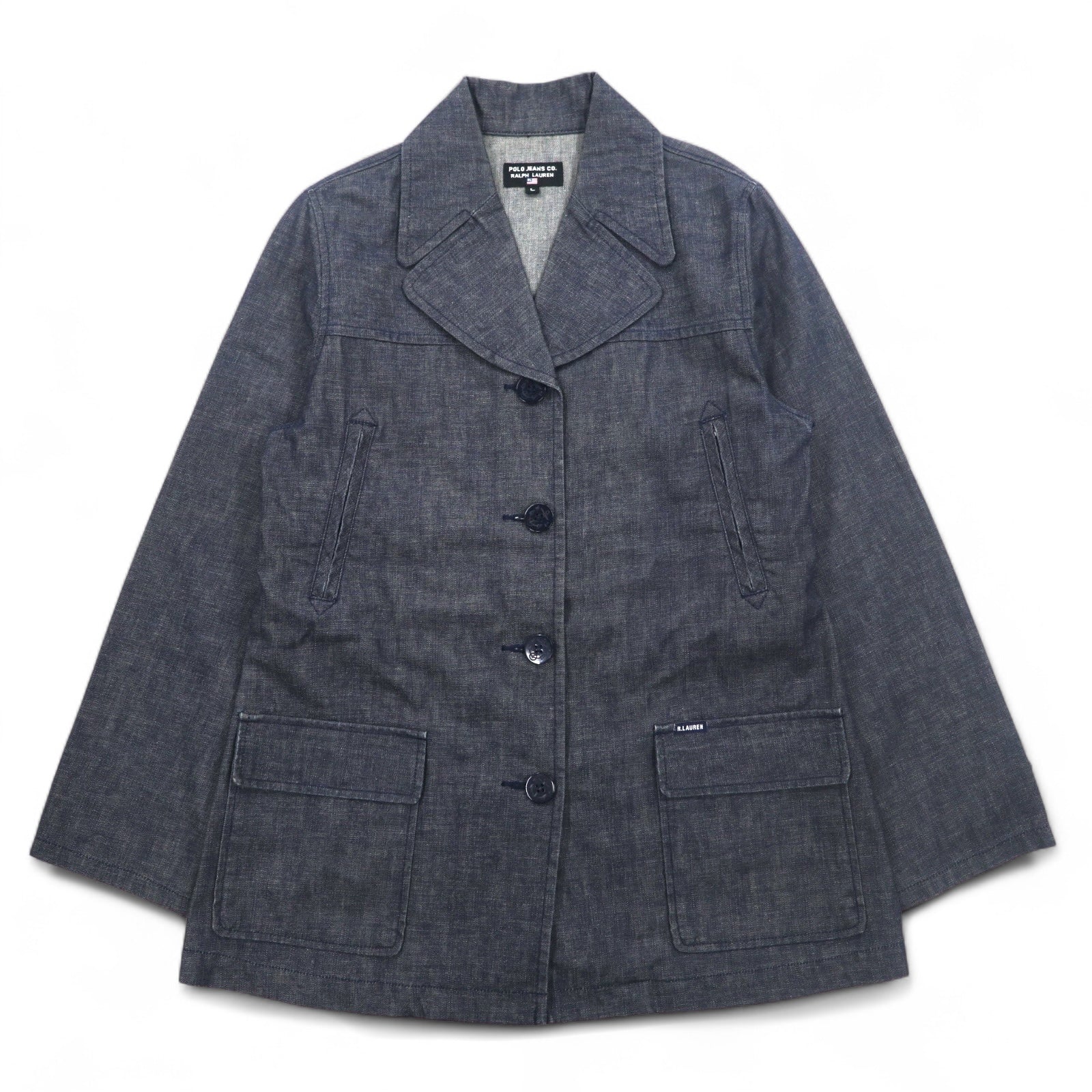 POLO JEANS CO. RALPH LAUREN Anni '90 Cappotto marinaro in denim Salopette L Indaco Blu