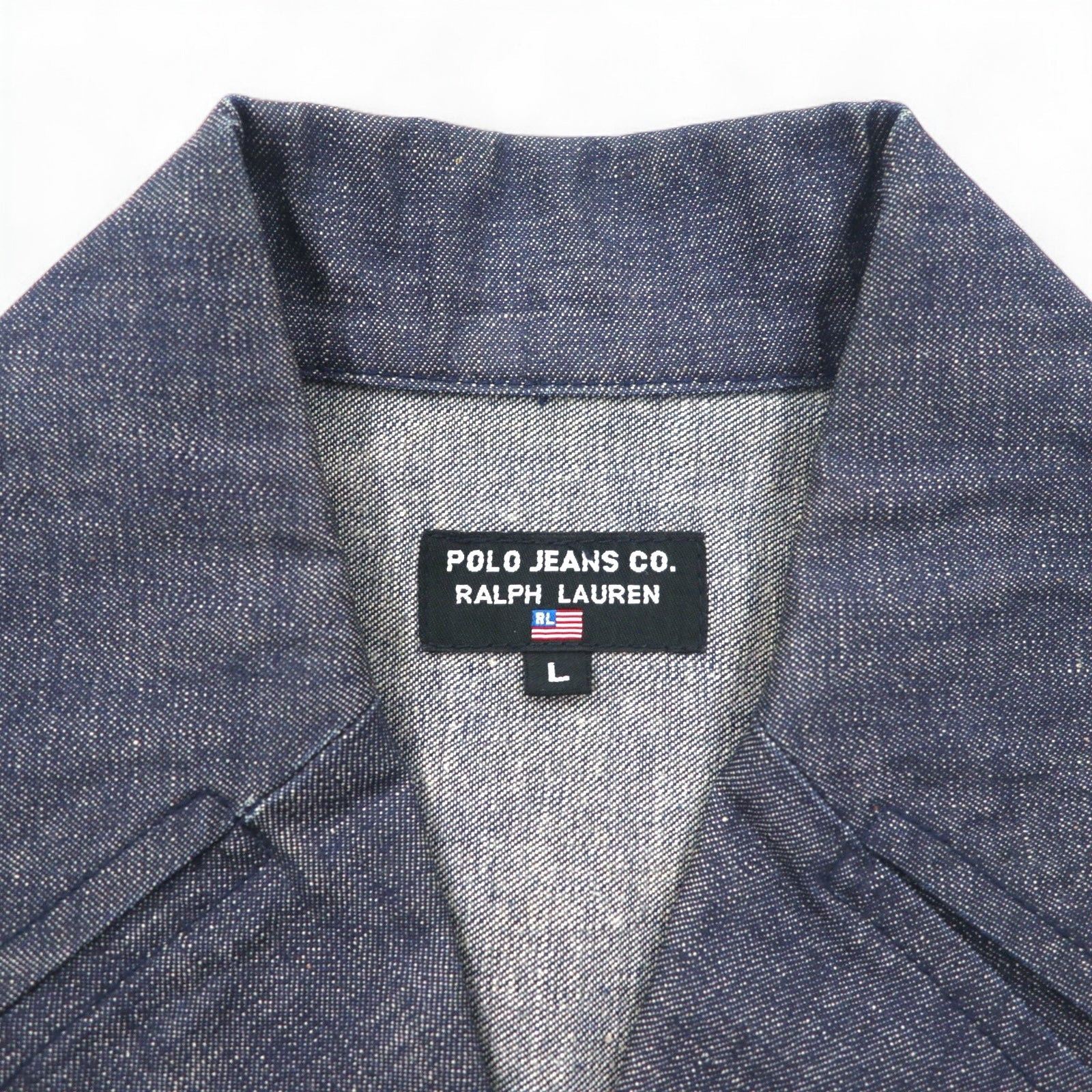 POLO JEANS CO. RALPH LAUREN Anni '90 Cappotto marinaro in denim Salopette L Indaco Blu