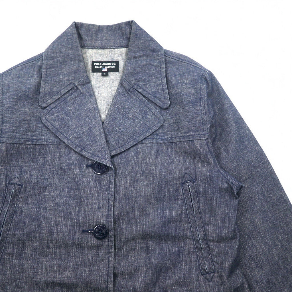 POLO JEANS CO. RALPH LAUREN Anni '90 Cappotto marinaro in denim Salopette L Indaco Blu