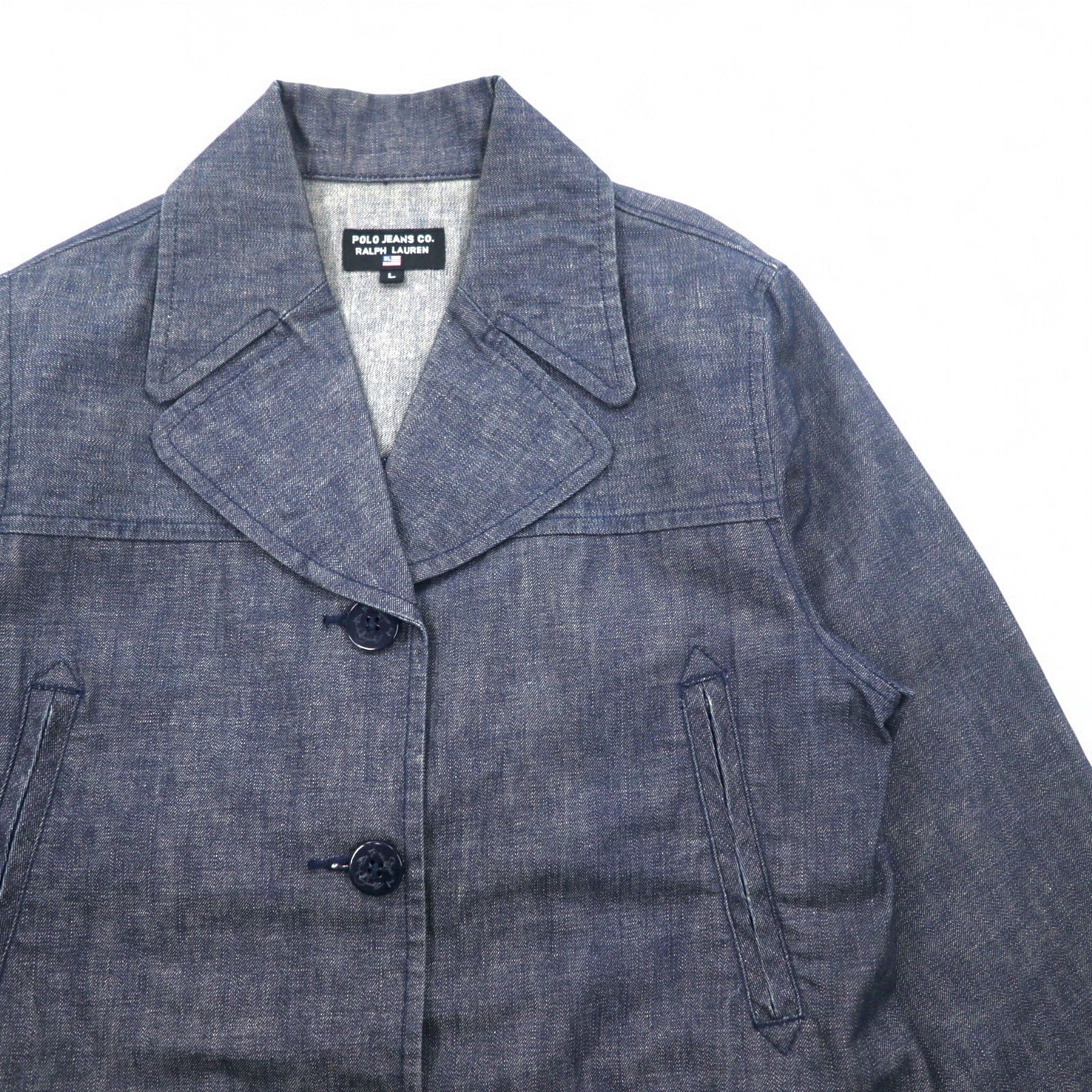 POLO JEANS CO. RALPH LAUREN Anni '90 Cappotto marinaro in denim Salopette L Indaco Blu