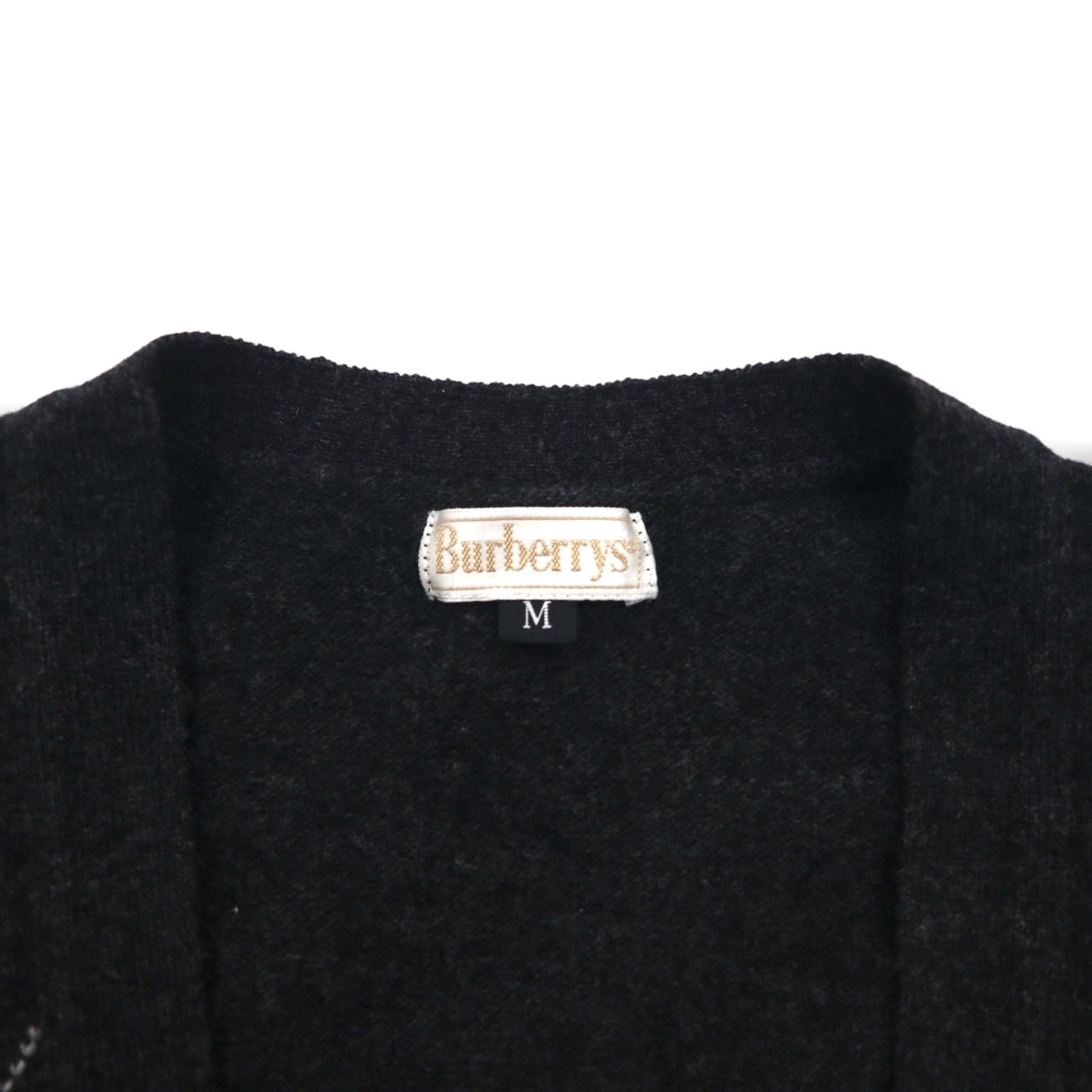 BURBERRYS 90年代 日本製 オールド アーガイル ニット カーディガン M グレー ウール 金ボタン オーバーサイズ ロング丈
