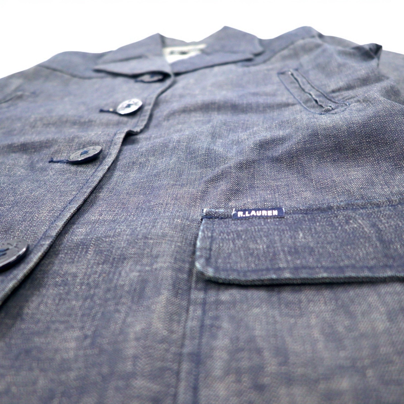 POLO JEANS CO. RALPH LAUREN Anni '90 Cappotto marinaro in denim Salopette L Indaco Blu