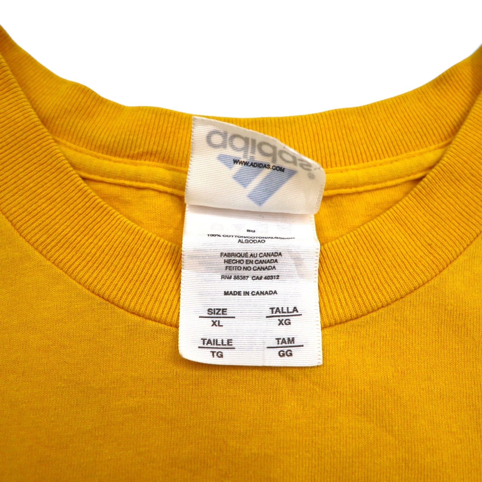 adidas, Made in Canada, Anni 2000, Maglietta con logo 3 strisce, XL, Giallo, Cotone