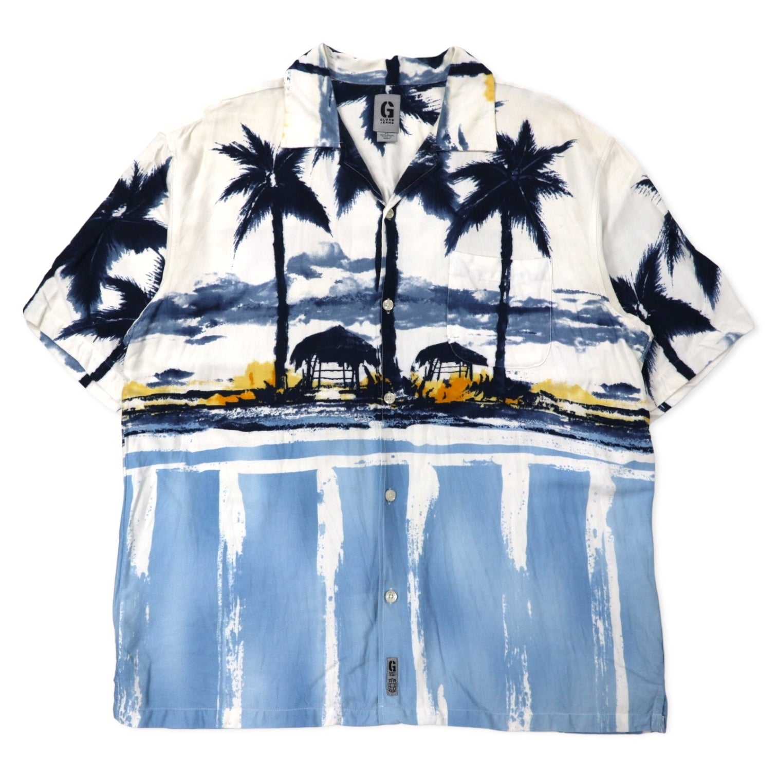 GUESS JEANS anni '90 camicia hawaiana a collo aperto XL bianca viscosa fantasia spiaggia