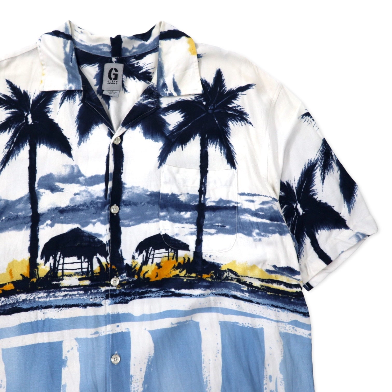GUESS JEANS anni '90 camicia hawaiana a collo aperto XL bianca viscosa fantasia spiaggia