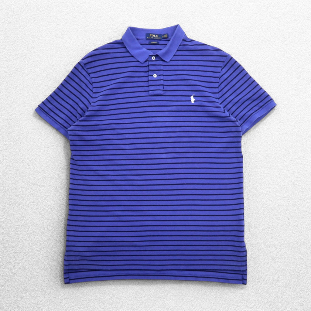 POLO RALPH LAUREN カスタムフィット ボーダー ポロシャツ XL CUSTOM FIT ブルー 鹿の子 スモールポニー刺繍