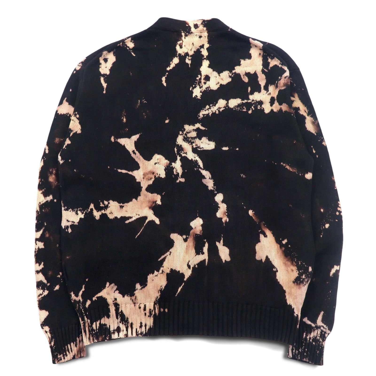FILA anni '90 Cardigan in maglia di cotone tie-dye L Nero con sbiancamento e logo ricamato