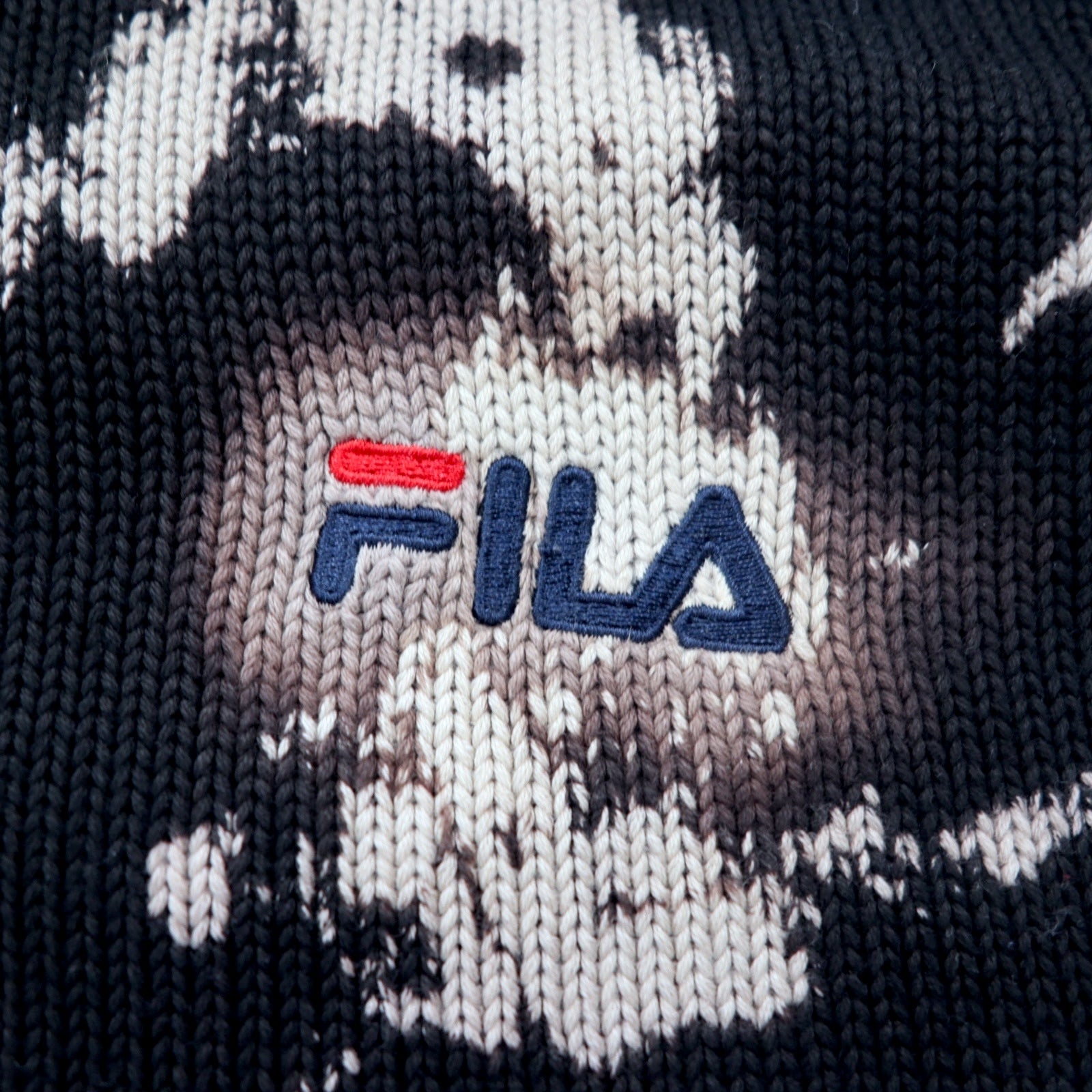 FILA anni '90 Cardigan in maglia di cotone tie-dye L Nero con sbiancamento e logo ricamato