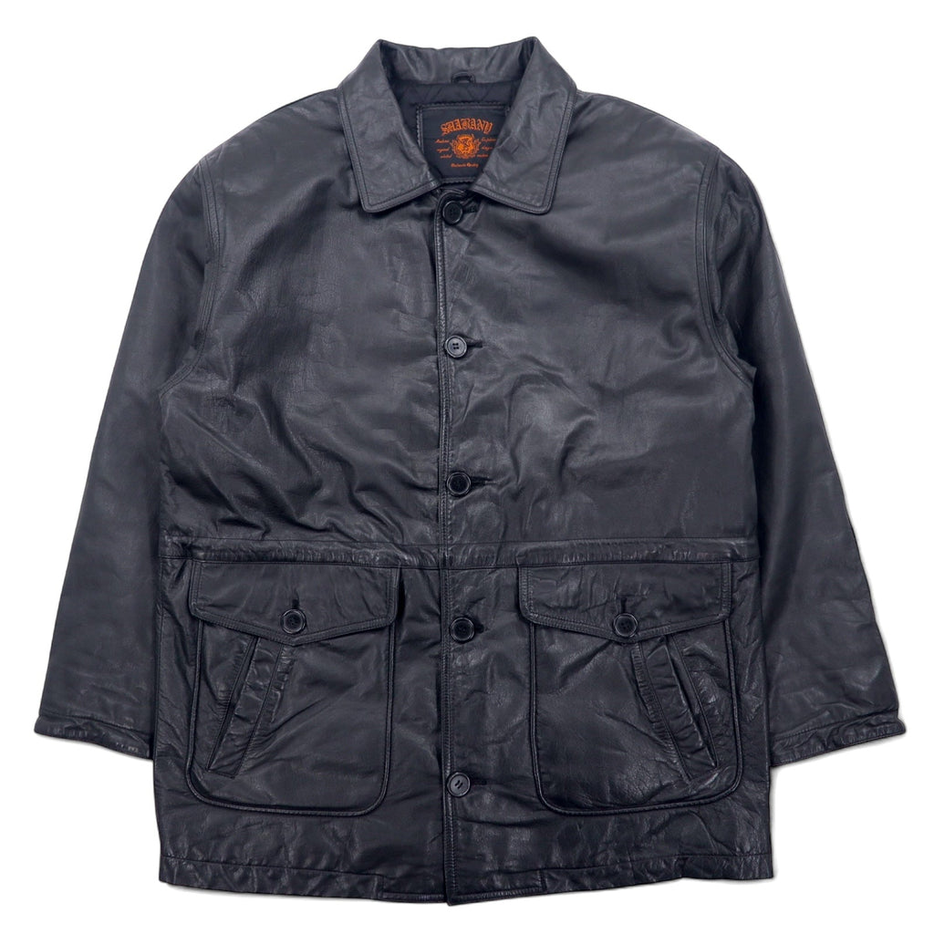 SHABANY Giacca in pelle Car Coat L Nera Pelle bovina Coulisse Fodera trapuntata