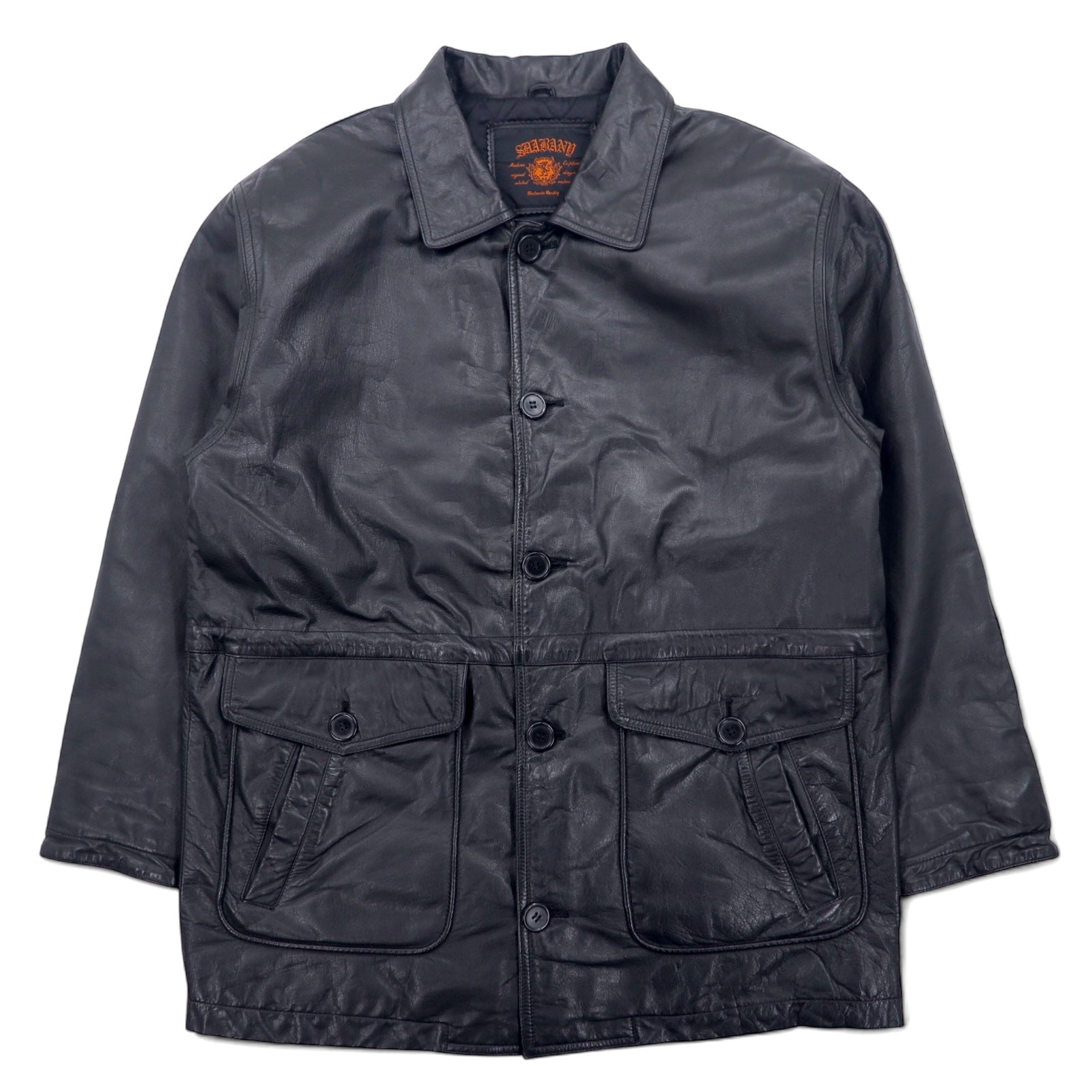 SHABANY Giacca in pelle Car Coat L Nera Pelle bovina Coulisse Fodera trapuntata