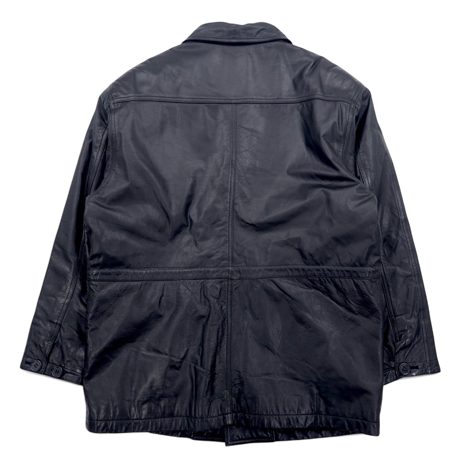 SHABANY Giacca in pelle Car Coat L Nera Pelle bovina Coulisse Fodera trapuntata