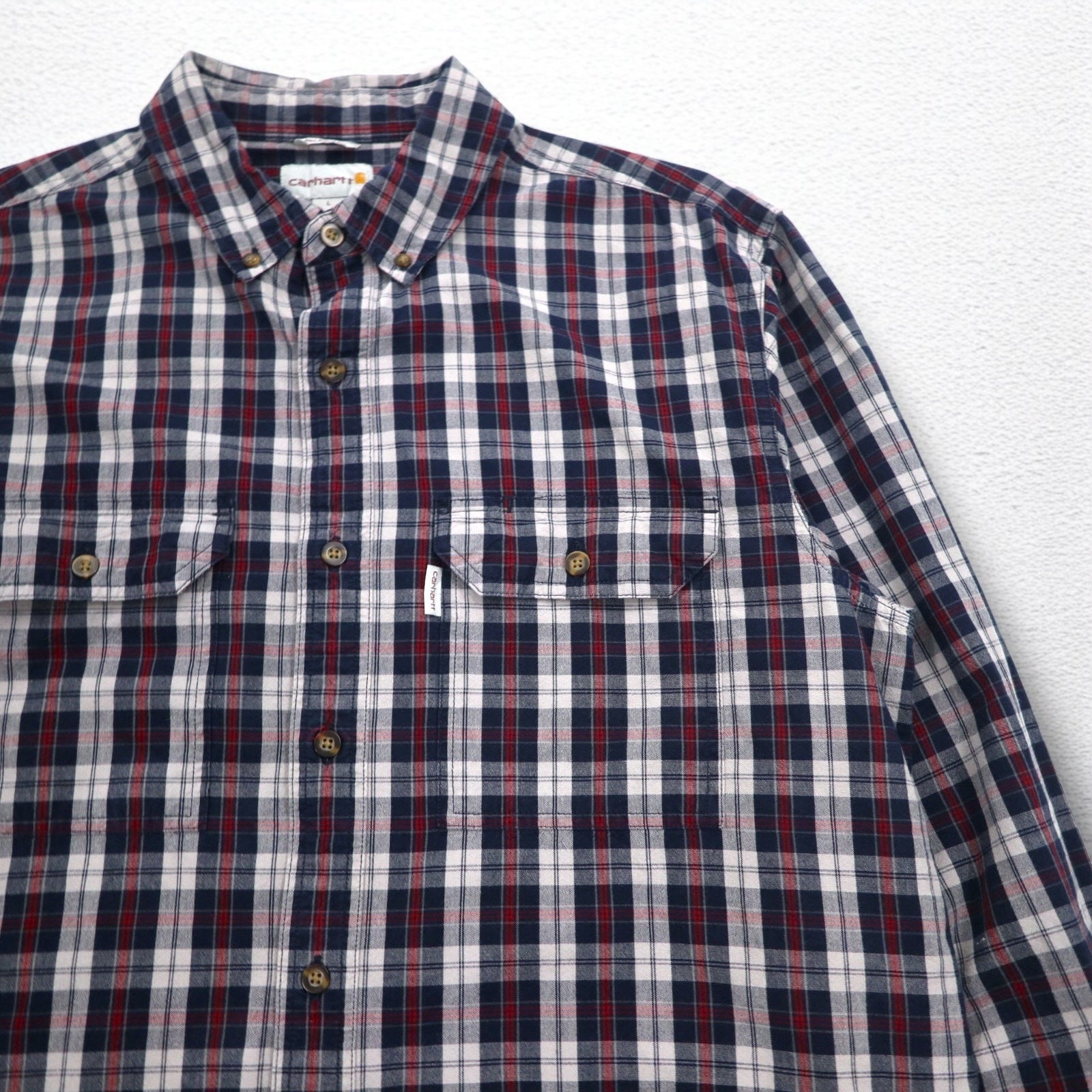 Carhartt camicia in flanella a quadri grigia, abbottonata, vestibilità relaxed, tasca sul petto, taglia L, modello 102214 412