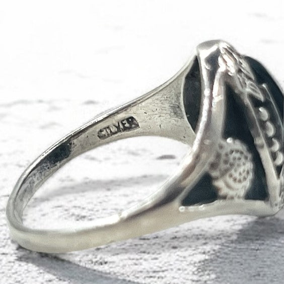Anello vintage in argento con onice nero Misura 14 Argento 925
