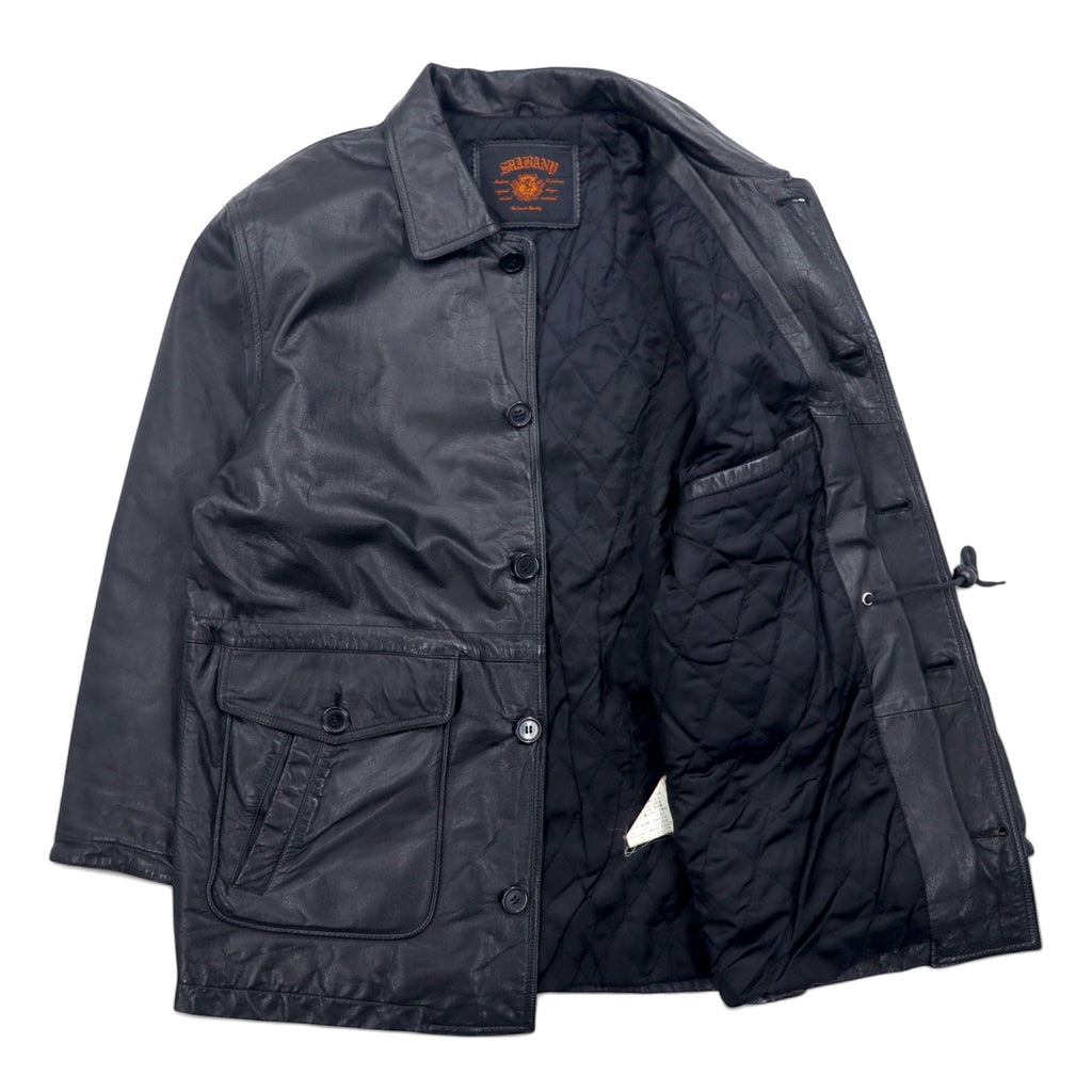 SHABANY Giacca in pelle Car Coat L Nera Pelle bovina Coulisse Fodera trapuntata