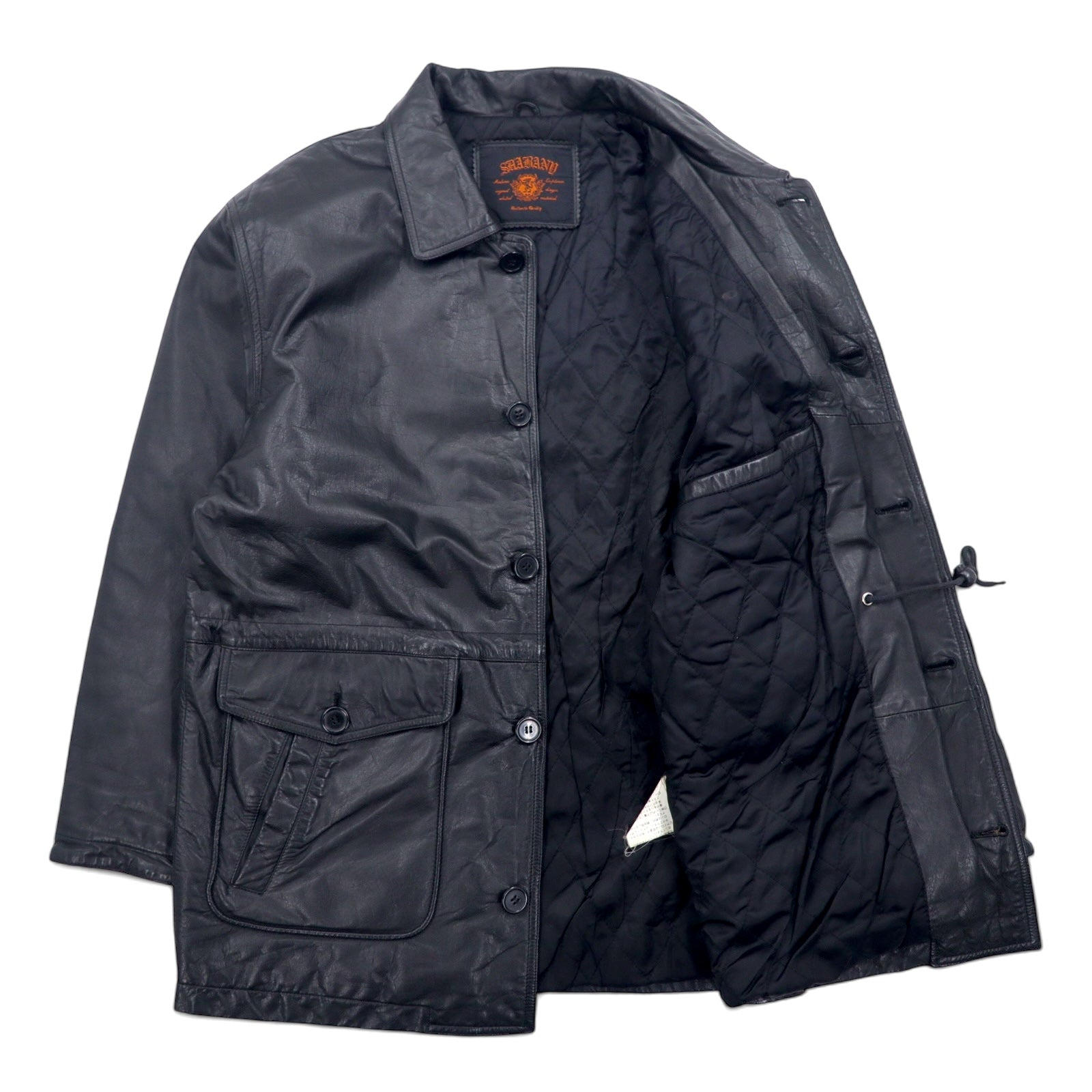 SHABANY Giacca in pelle Car Coat L Nera Pelle bovina Coulisse Fodera trapuntata