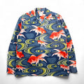 LALAKAI 長袖 オープンカラー アロハシャツ XL ネイビー シルク 和柄 金魚 HL015NLN