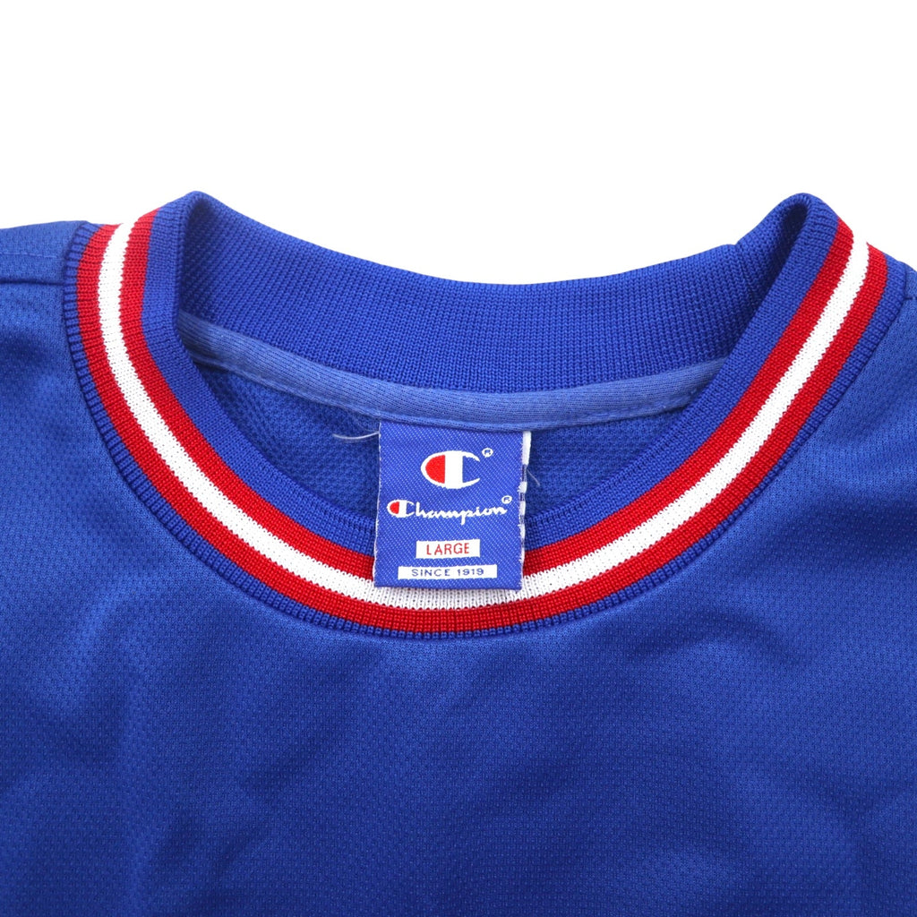 Champion anni '90 maglia da gioco tricolore taglia L blu, poliestere, logo ricamato, etichetta blu ricamata