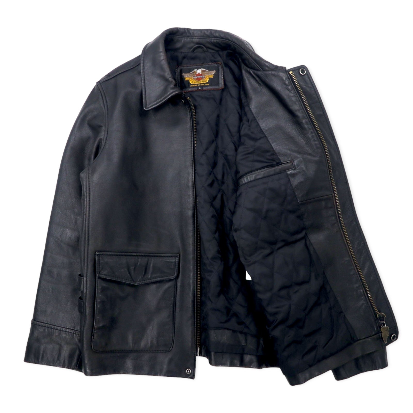 Giacca da motociclista HARLEY DAVIDSON Giacca in pelle L Nera Pelle bovina Fodera trapuntata 94HT99