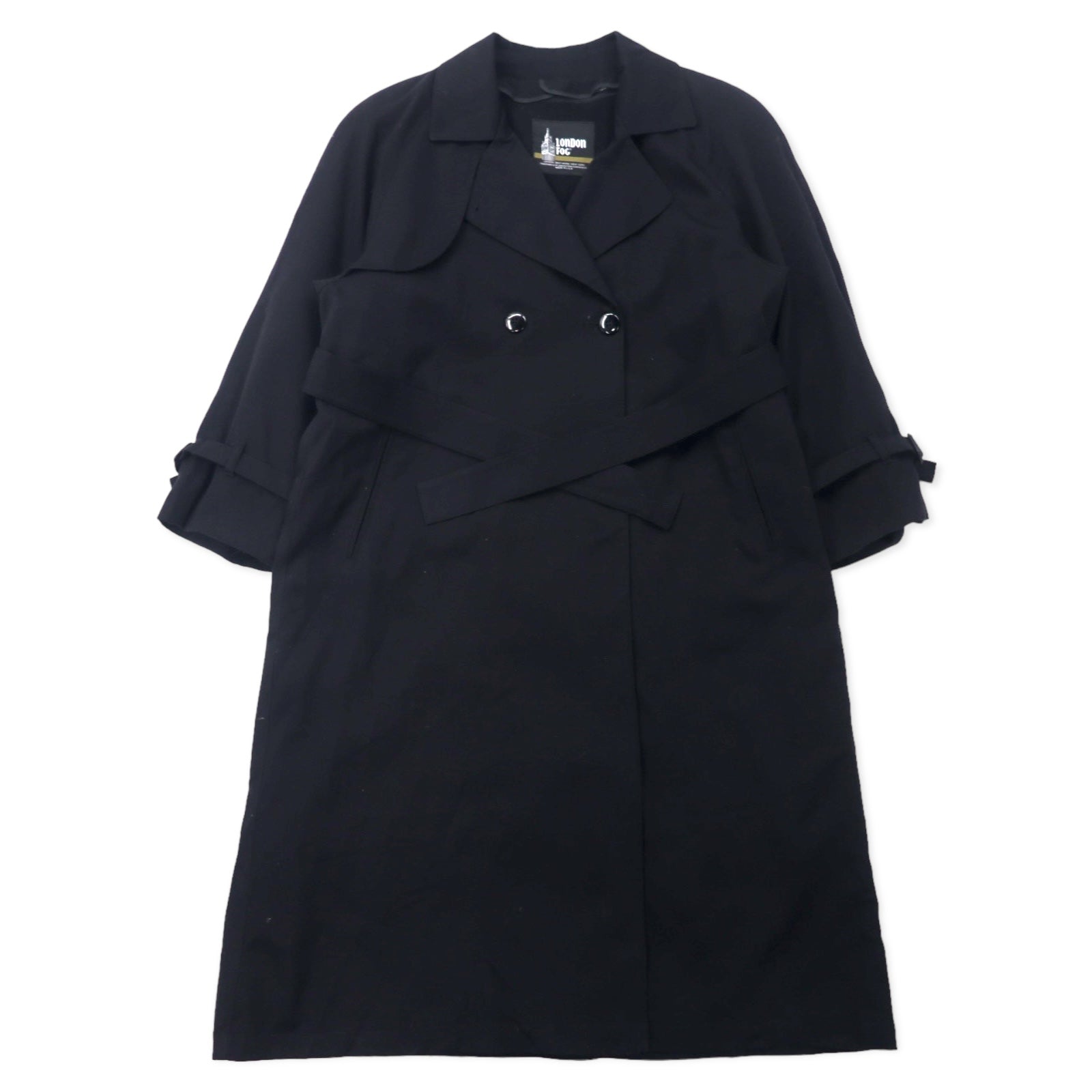 LONDON FOG USA, trench coat doppiopetto anni '80, taglia 10, nero, poliestere, fodera rimovibile