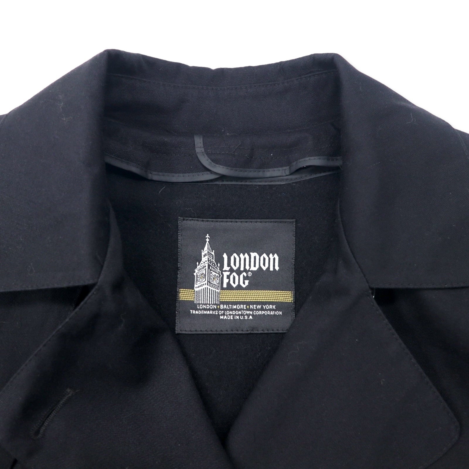 LONDON FOG USA, trench coat doppiopetto anni '80, taglia 10, nero, poliestere, fodera rimovibile