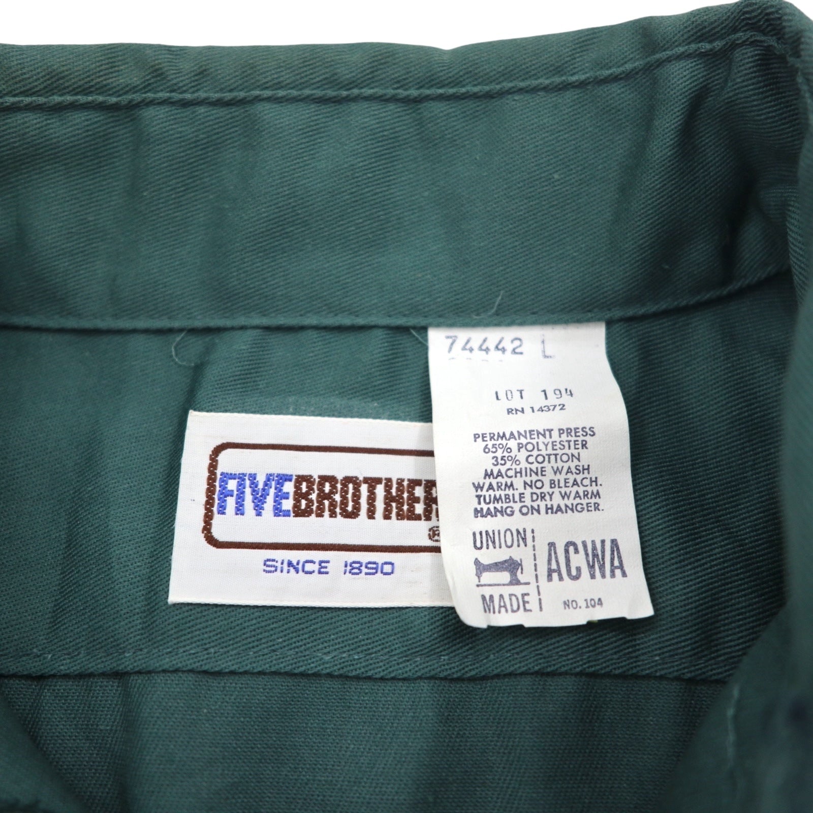 FIVE BROTHER 90年代 USA製 ツイル ワークシャツ L カーキ ポリエステル コットン ACWA ユニオンメイド UNION MADE