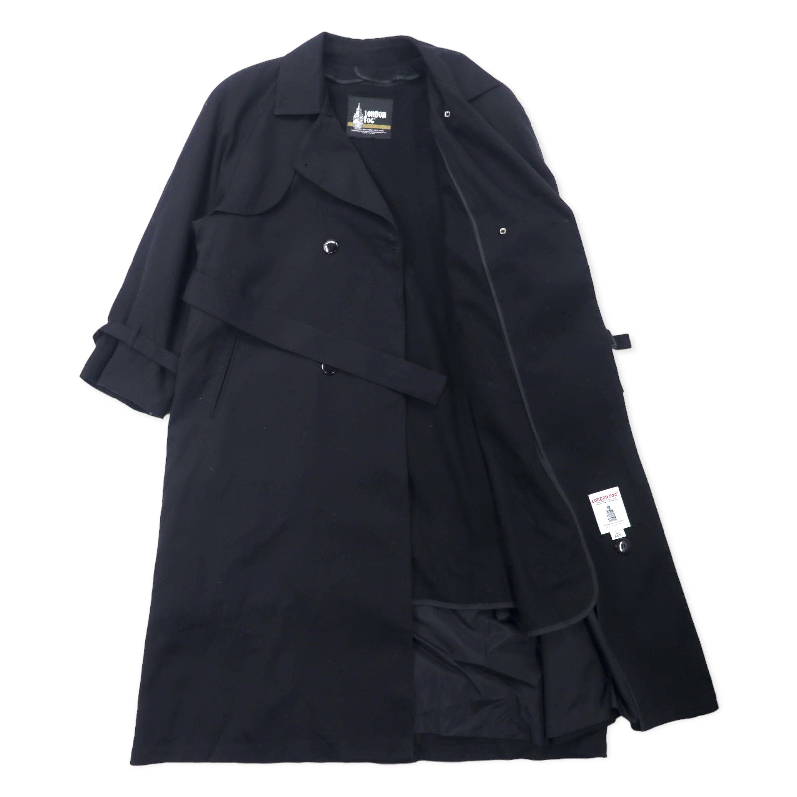 LONDON FOG USA, trench coat doppiopetto anni '80, taglia 10, nero, poliestere, fodera rimovibile