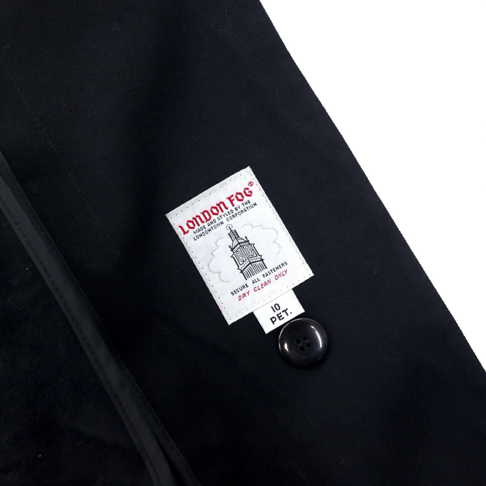 LONDON FOG USA, trench coat doppiopetto anni '80, taglia 10, nero, poliestere, fodera rimovibile