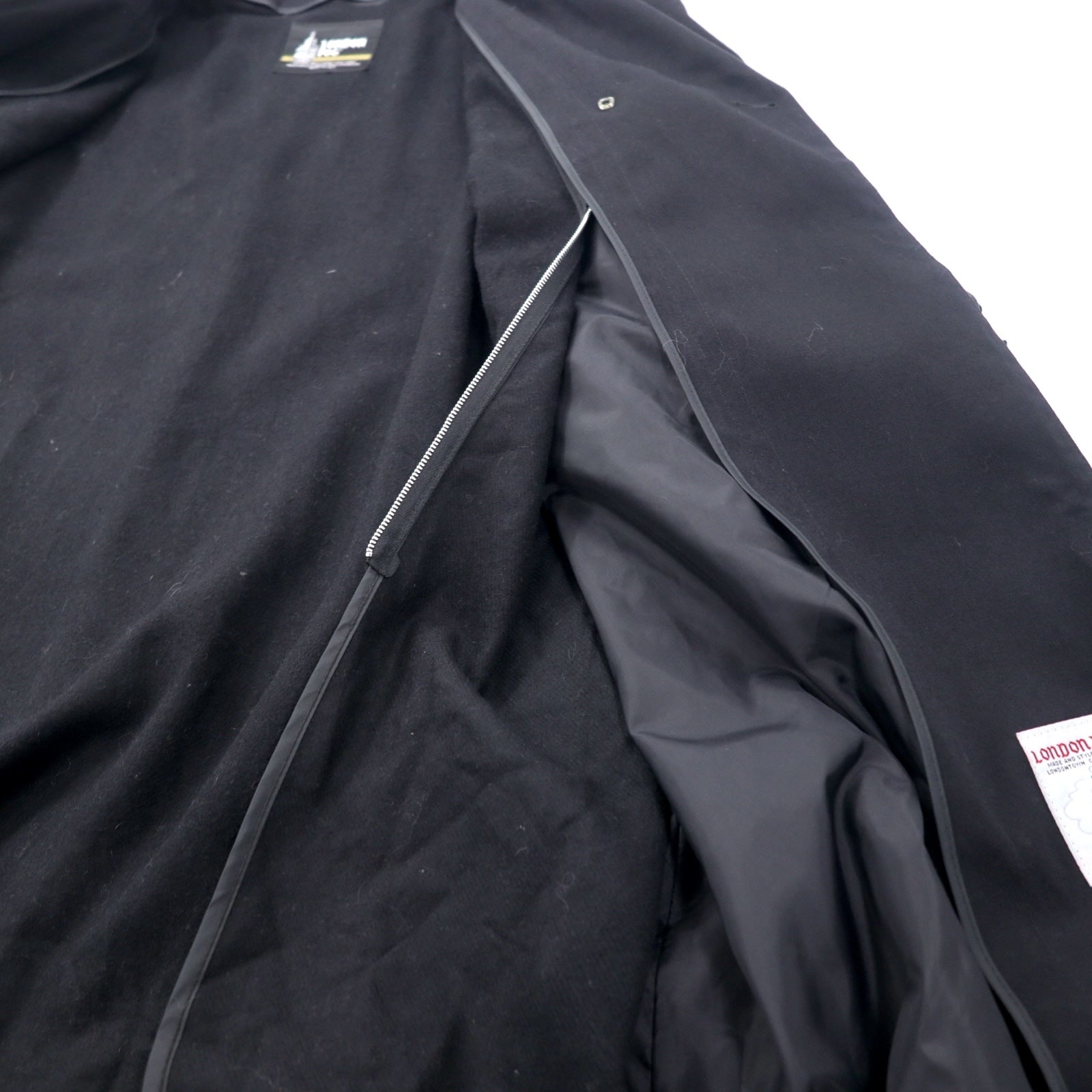 LONDON FOG USA, trench coat doppiopetto anni '80, taglia 10, nero, poliestere, fodera rimovibile