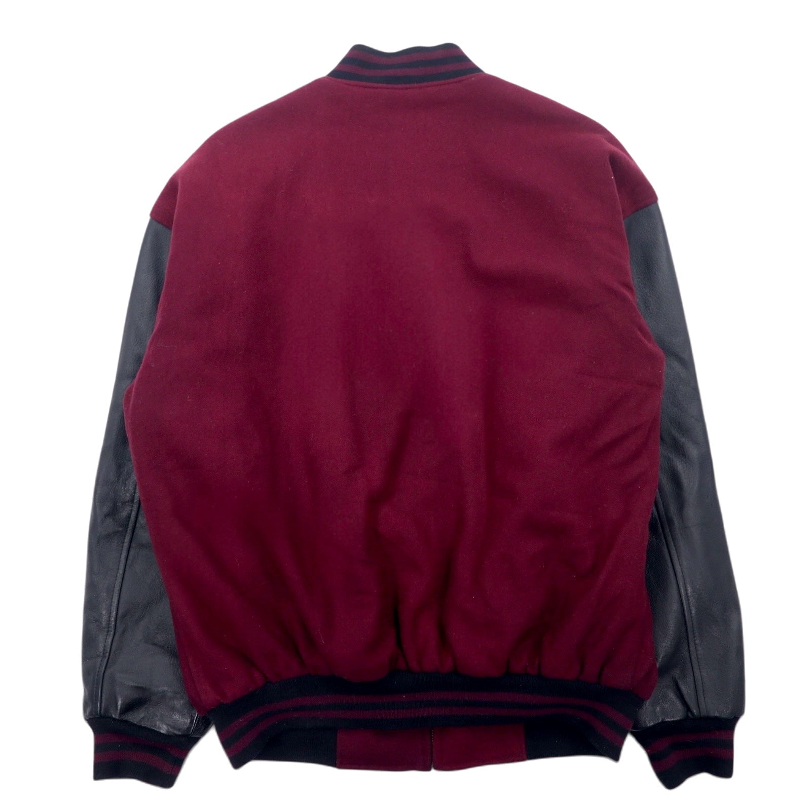 UNITED FACE Anni '90 Giacca College Maniche in Pelle Righe a Costine Taglia M Bordeaux Nera Lana Pelle