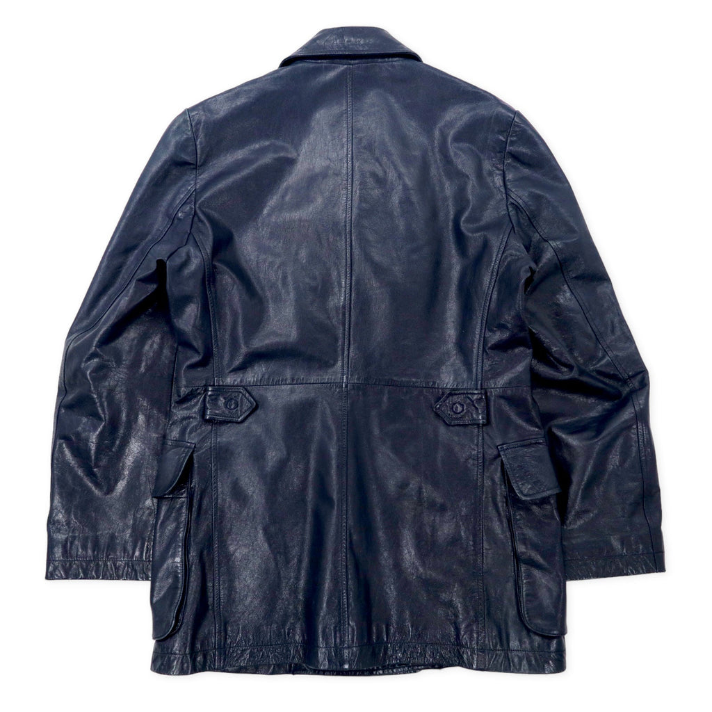 KATHARINE HAMNETT LONDON 90年代 ダブルブレスト レザーコート M ネイビー ゴートスキン 山羊革