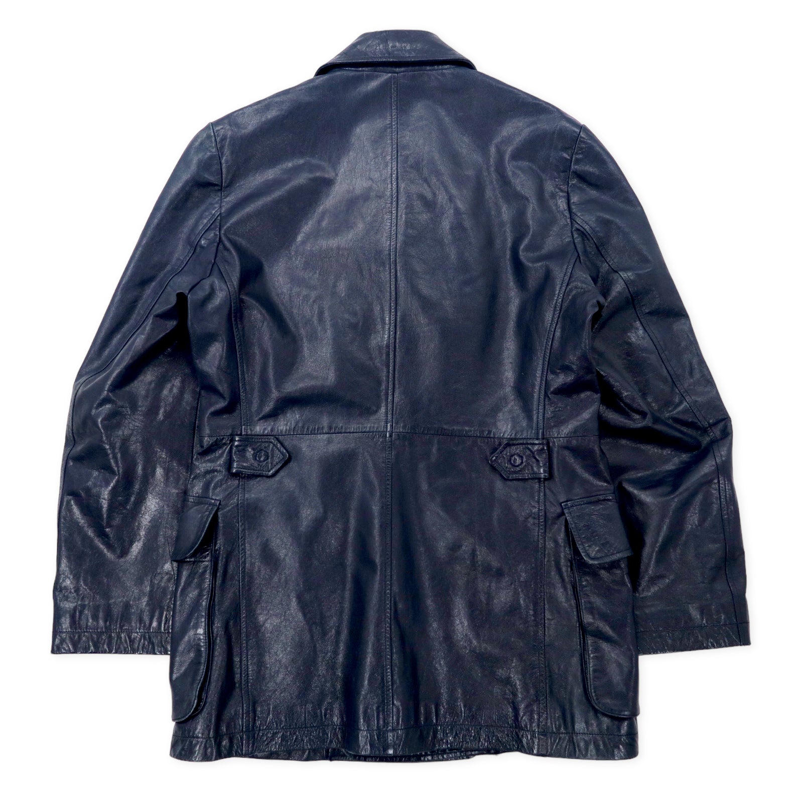 KATHARINE HAMNETT LONDON 90年代 ダブルブレスト レザーコート M ネイビー ゴートスキン 山羊革