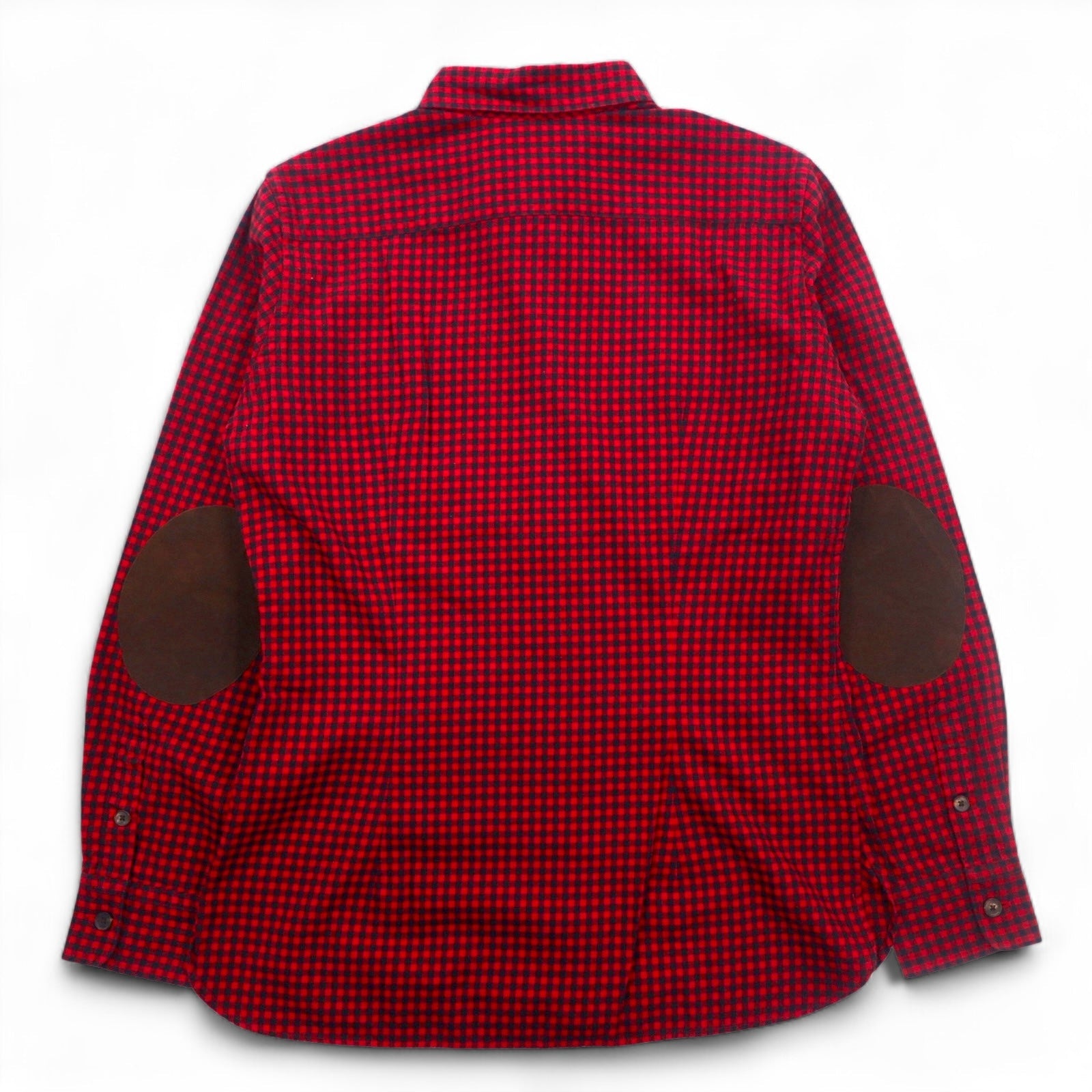 RALPH LAUREN Camicia in flanella XL rossa a quadri con toppe in pelle sui gomiti e tasche a patta, articolo non usato