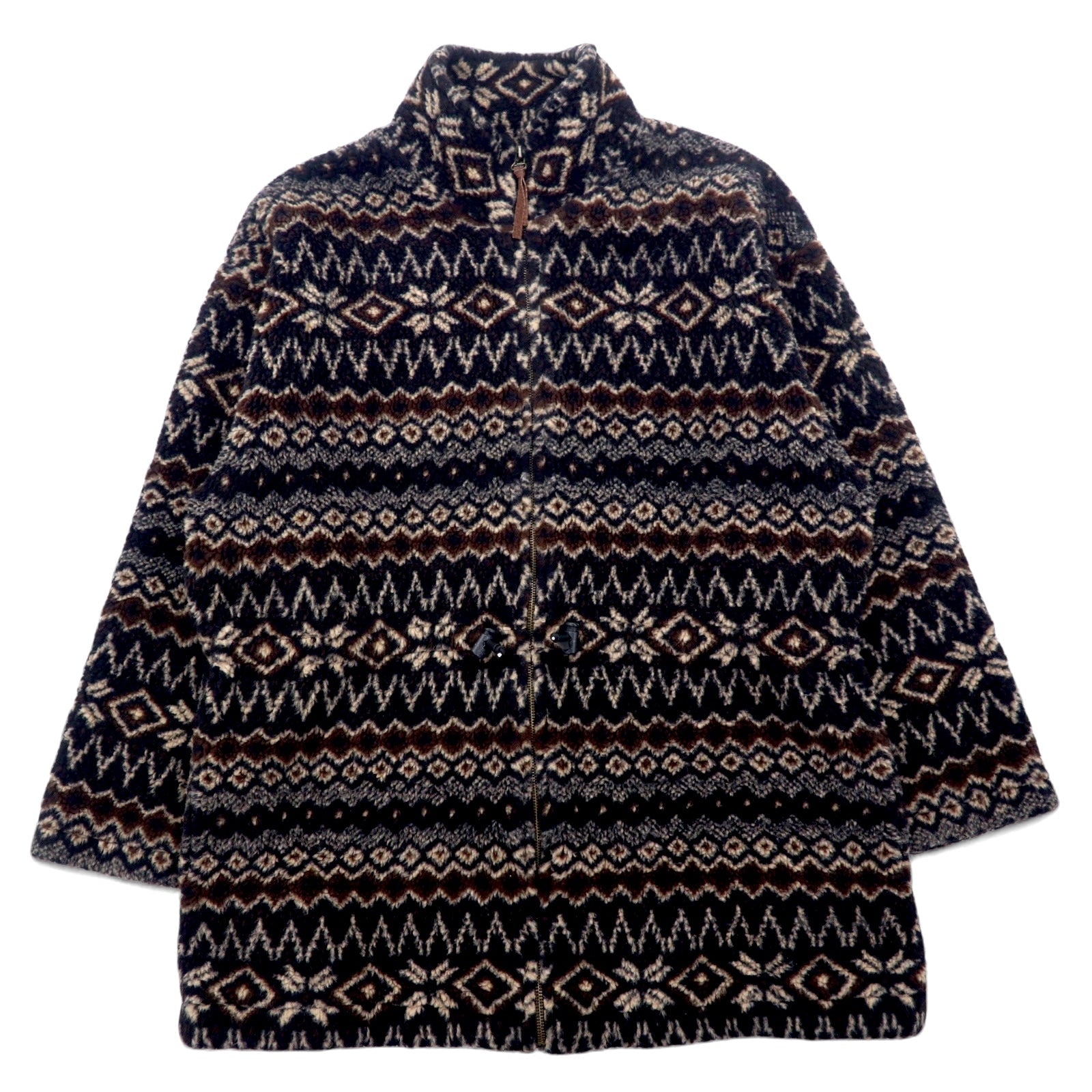Anni '90 MARSH LANDING Giacca in pile teddy M Marrone Fantasia Motivo nordico Acrilico Coulisse
