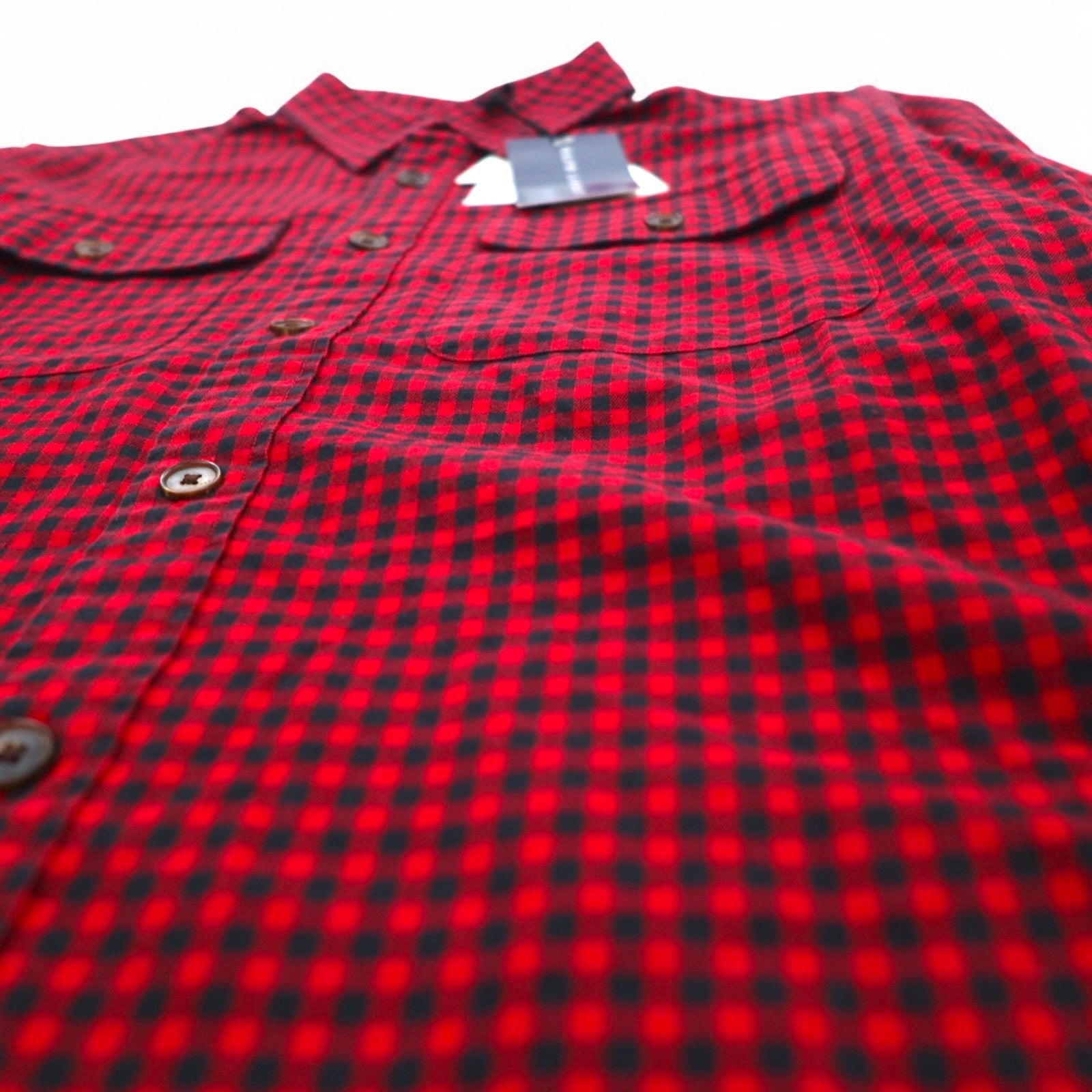RALPH LAUREN Camicia in flanella XL rossa a quadri con toppe in pelle sui gomiti e tasche a patta, articolo non usato