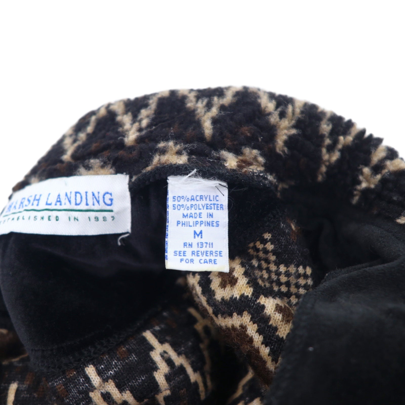 Anni '90 MARSH LANDING Giacca in pile teddy M Marrone Fantasia Motivo nordico Acrilico Coulisse