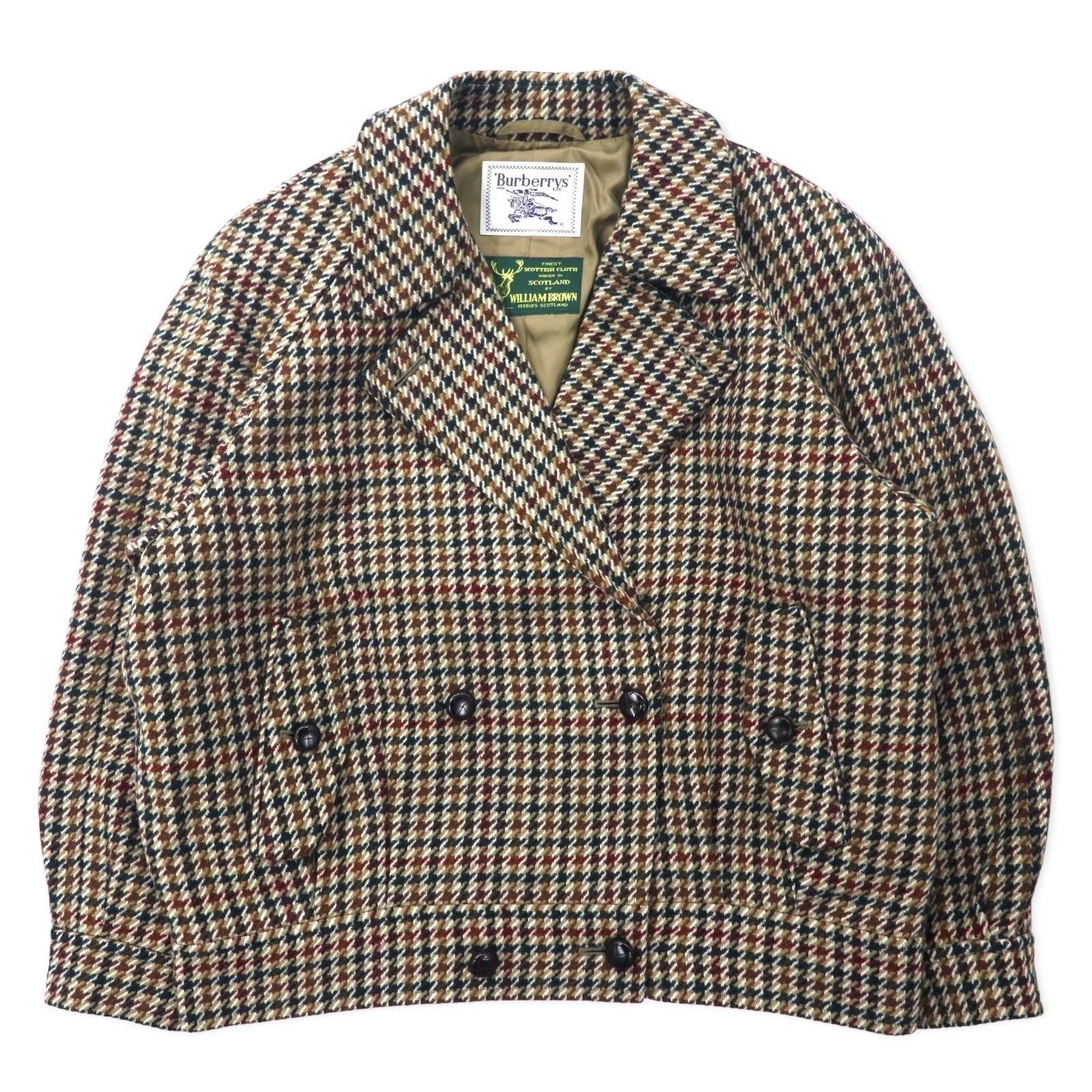Burberrys × WILLIAM BROWN Giacca doppiopetto vintage in tweed 11AR marrone motivo gun club in lana