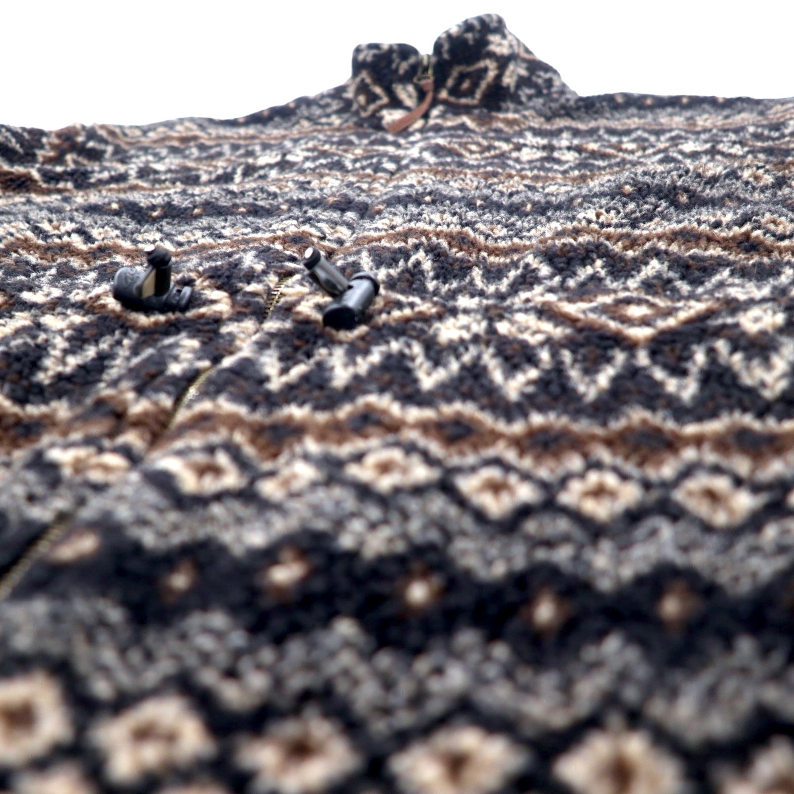Anni '90 MARSH LANDING Giacca in pile teddy M Marrone Fantasia Motivo nordico Acrilico Coulisse