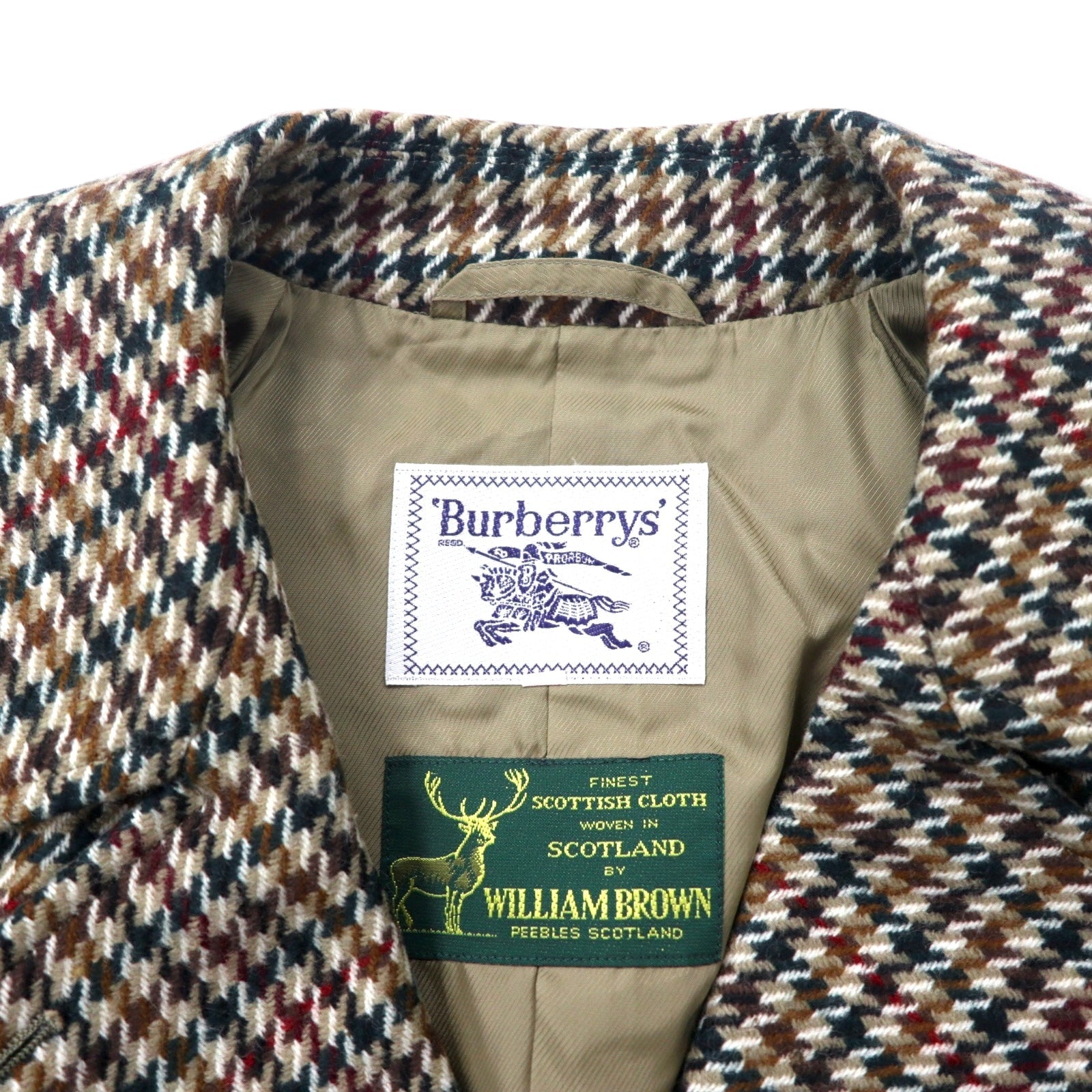 Burberrys × WILLIAM BROWN Giacca doppiopetto vintage in tweed 11AR marrone motivo gun club in lana