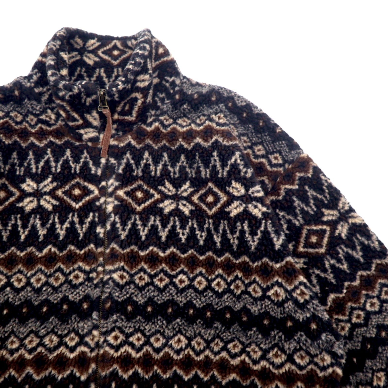 Anni '90 MARSH LANDING Giacca in pile teddy M Marrone Fantasia Motivo nordico Acrilico Coulisse