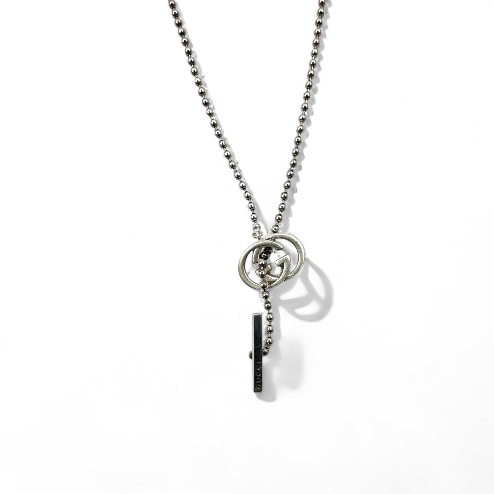 GUCCI Collana con catena a sfere in argento, pendente Ag925, Interlocking G, made in Italy
