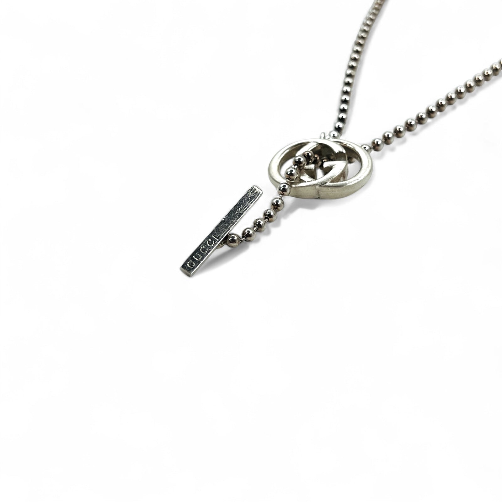 GUCCI Collana con catena a sfere in argento, pendente Ag925, Interlocking G, made in Italy