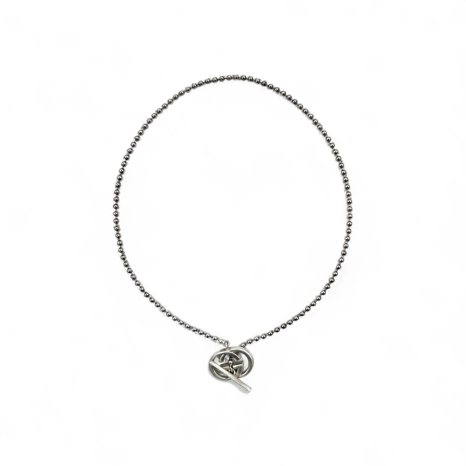 GUCCI Collana con catena a sfere in argento, pendente Ag925, Interlocking G, made in Italy