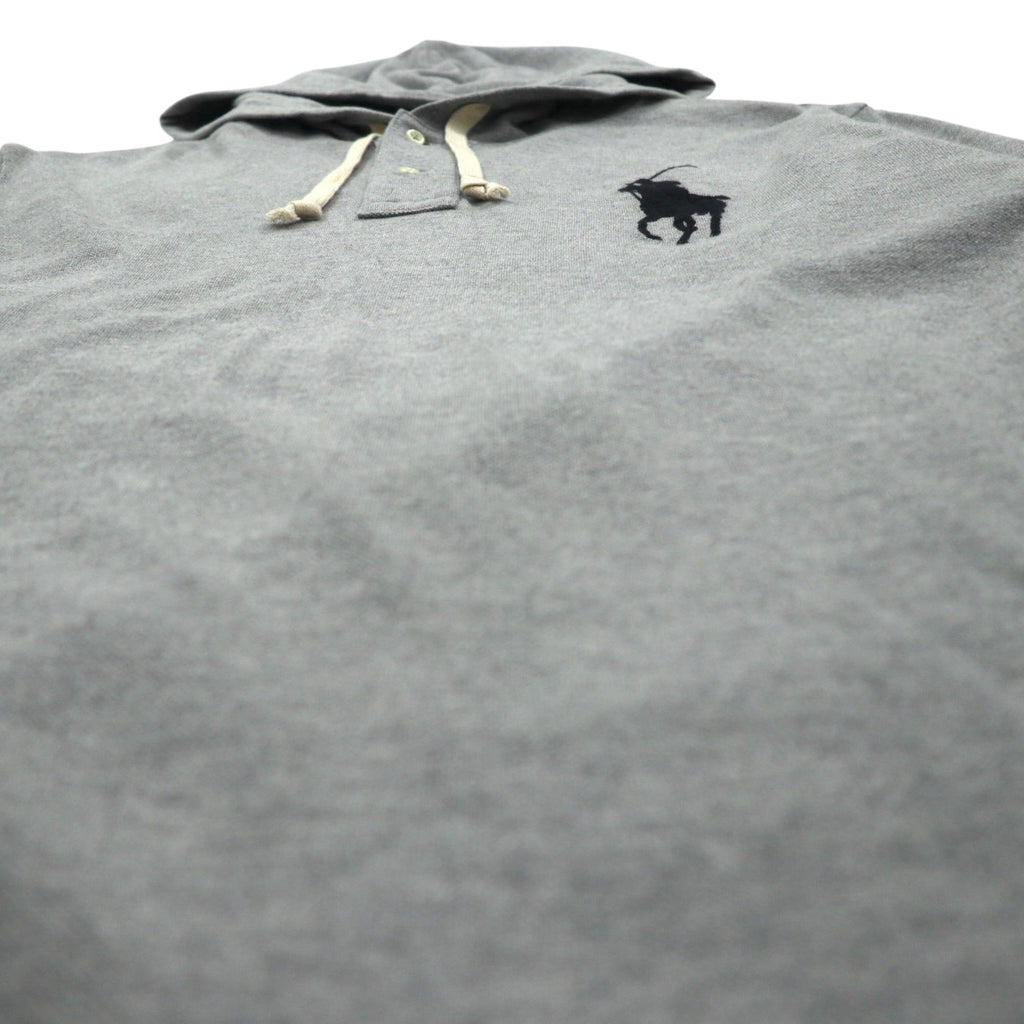 Polo Ralph Lauren ヘンリーネック パーカー L グレー 刺繍 ビッグポニー 鹿の子 ハーフボタン プルオーバー