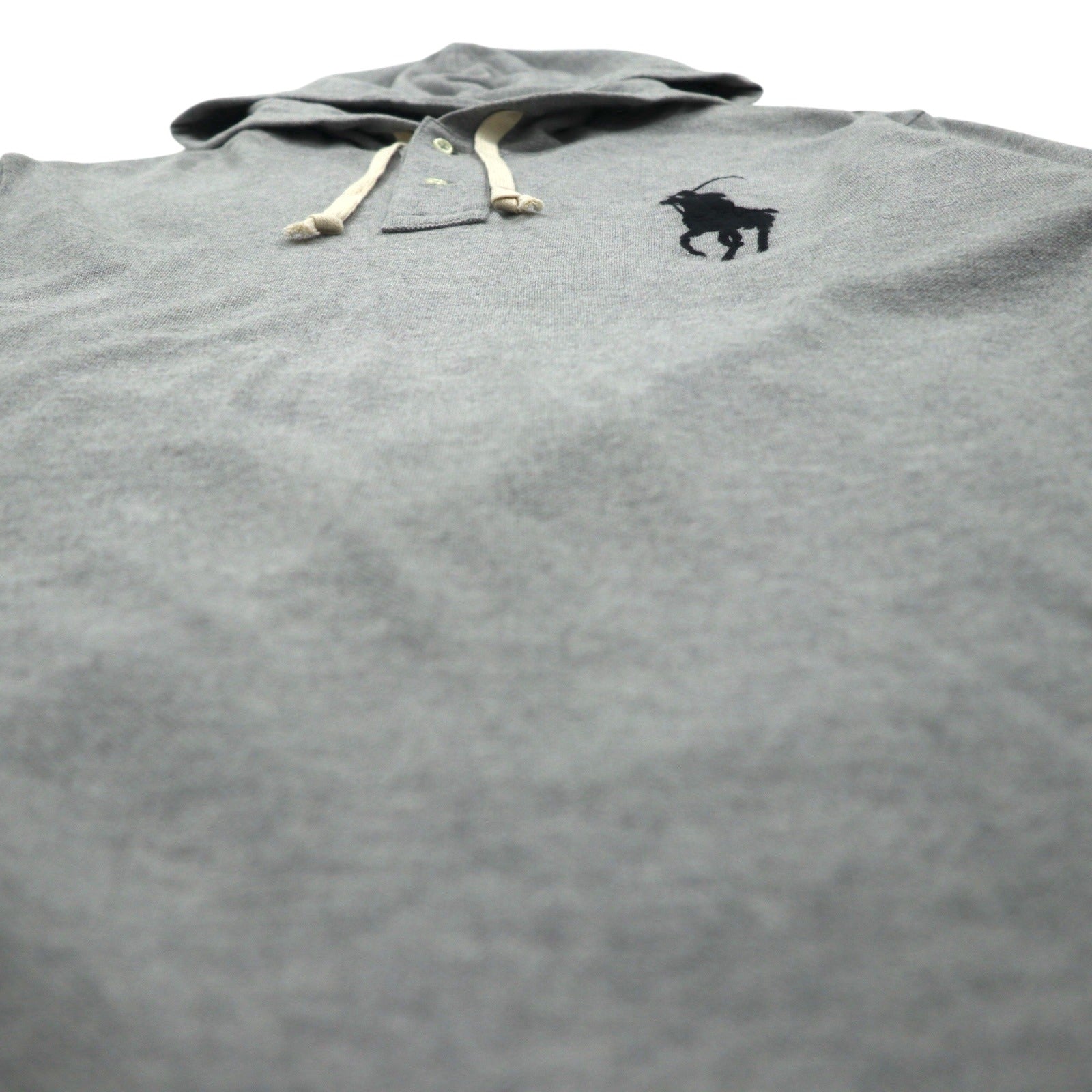 Polo Ralph Lauren ヘンリーネック パーカー L グレー 刺繍 ビッグポニー 鹿の子 ハーフボタン プルオーバー