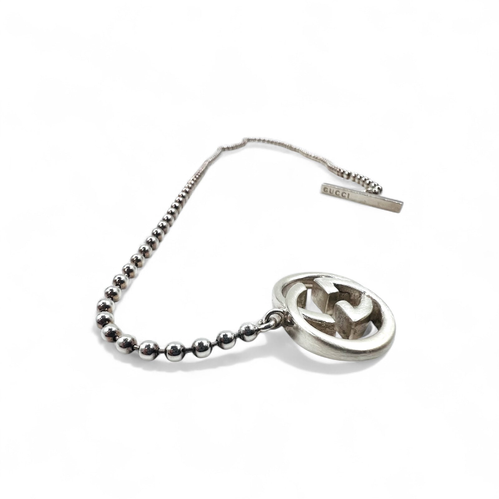 GUCCI Collana con catena a sfere in argento, pendente Ag925, Interlocking G, made in Italy