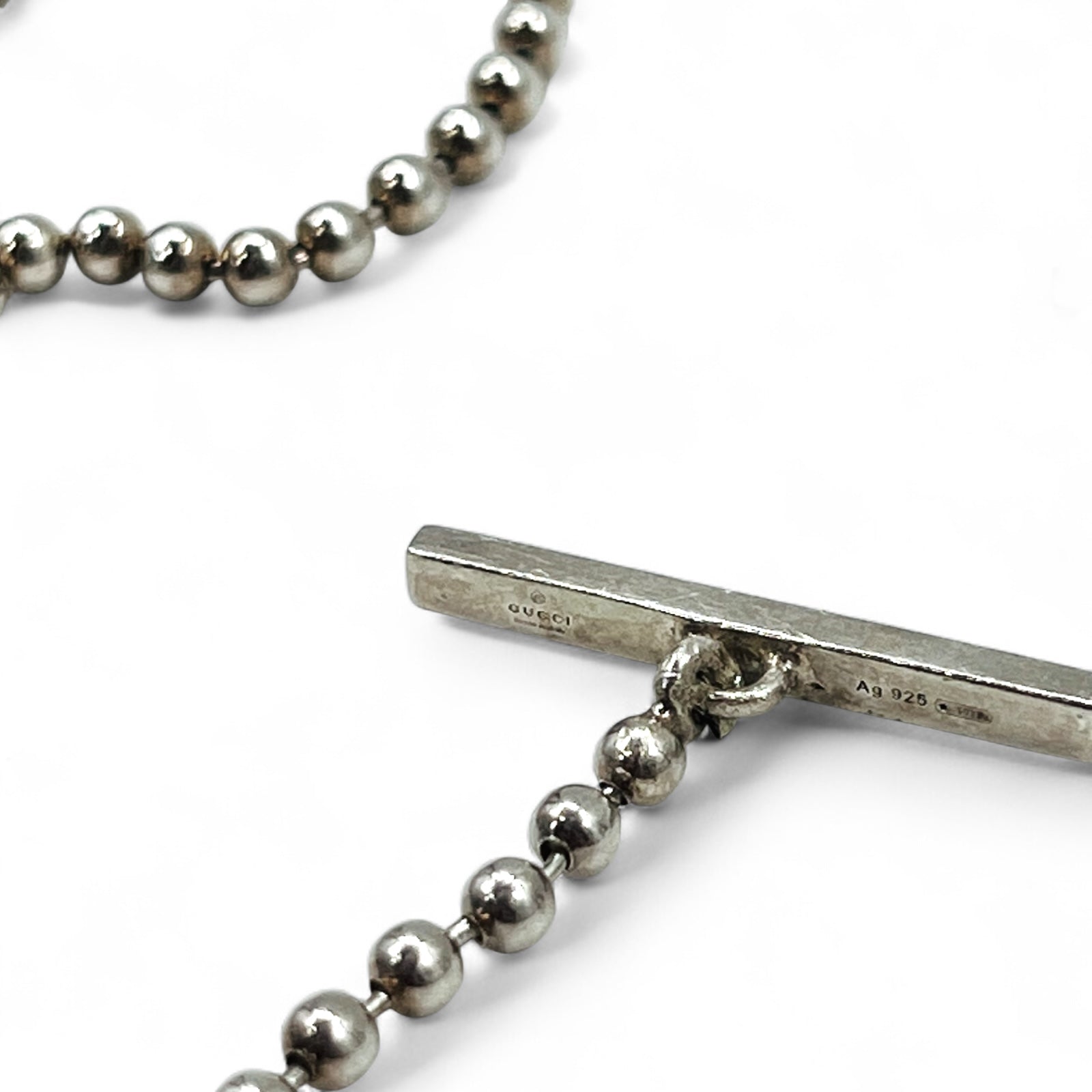 GUCCI Collana con catena a sfere in argento, pendente Ag925, Interlocking G, made in Italy