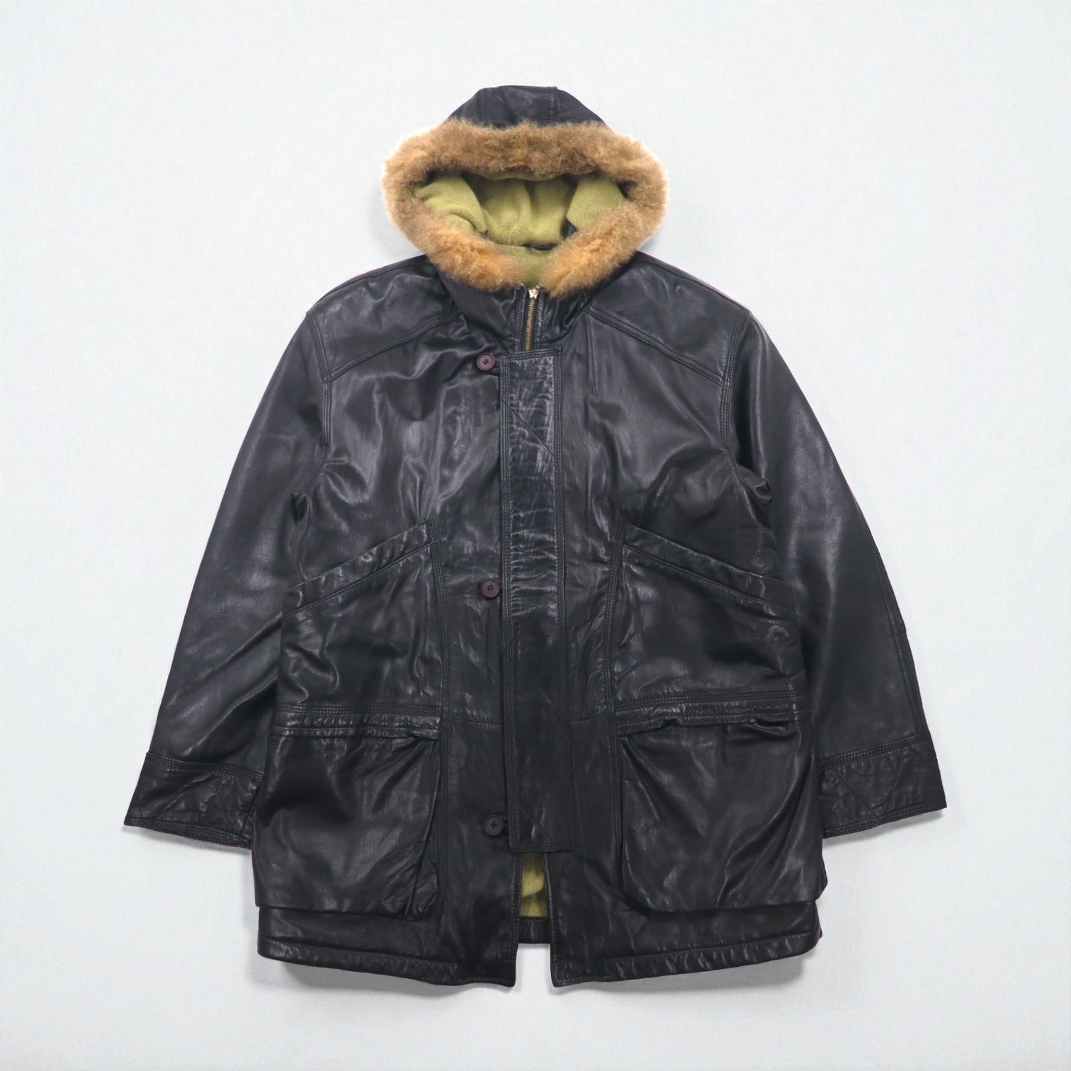 GARA 90s Vintage Lambskin Coat ラムレザー N-3B フライトジャケット M ファー 比翼 ririジップ