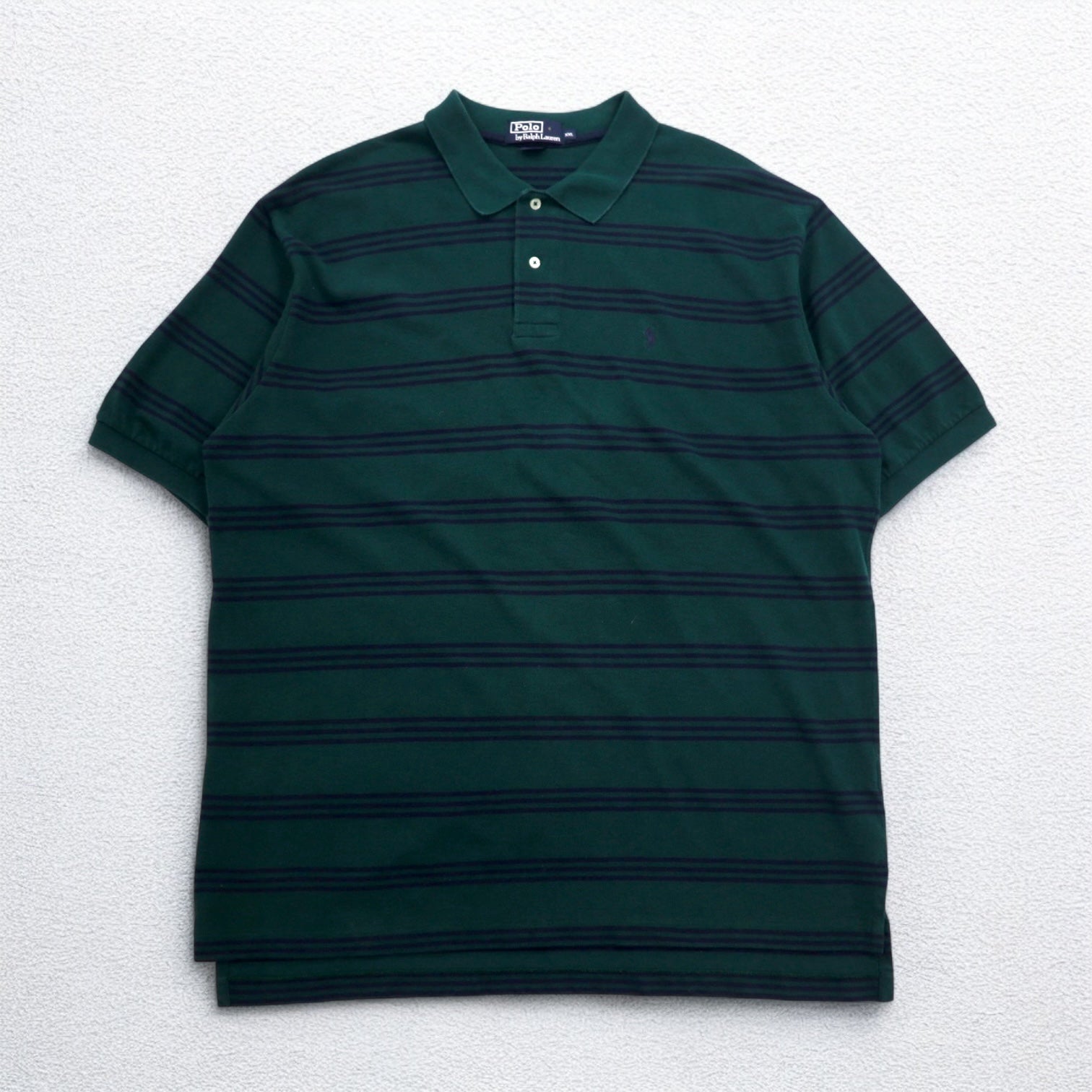 Polo by Ralph Lauren 90年代 ボーダー ポロシャツ 2XL グリーン コットン 鹿の子 スモールポニー刺繍