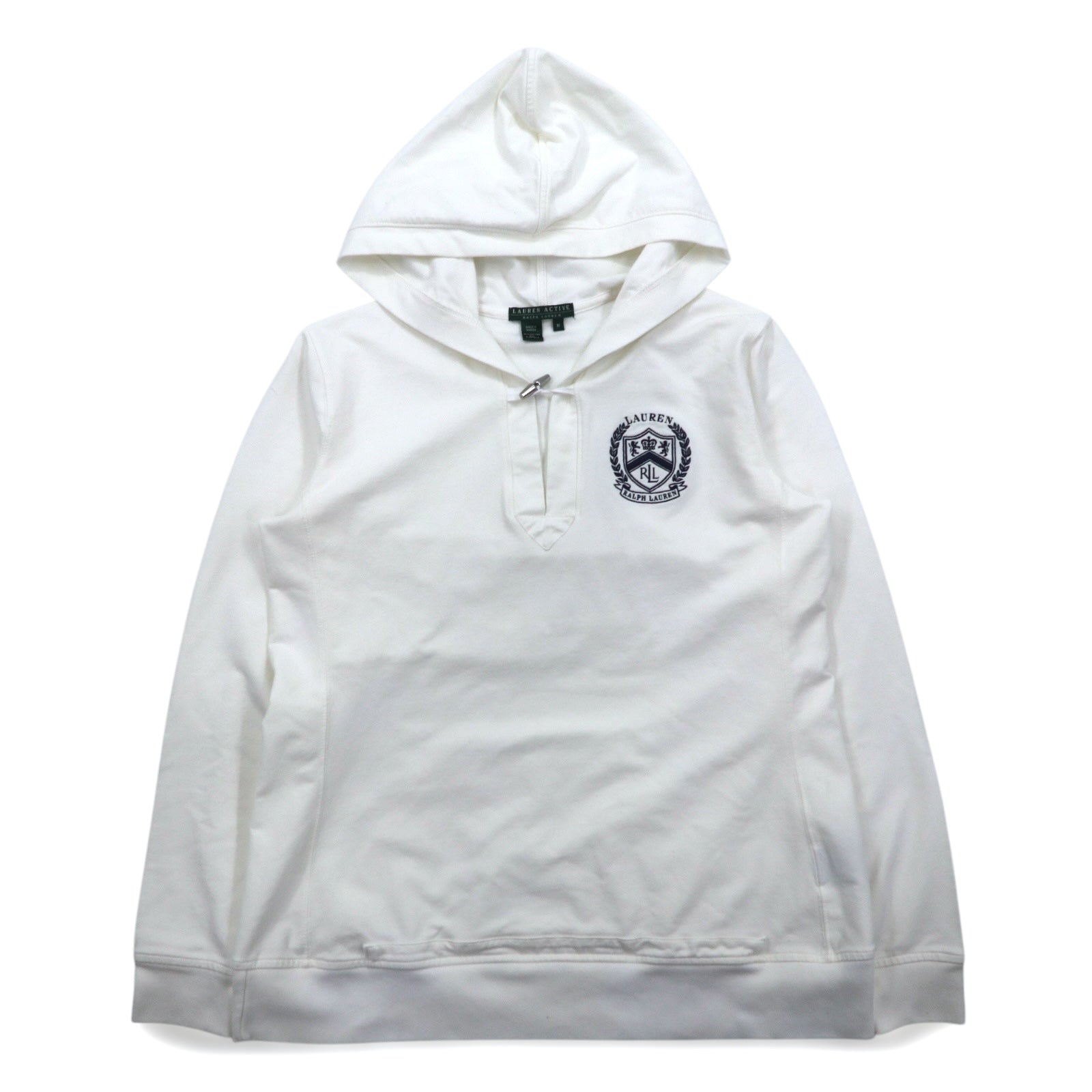 LAUREN ACTIVE RALPH LAUREN Anni '90 Skipper Hoodie M Bianco Bottoni a ginocchiera Logo con stemma ricamato
