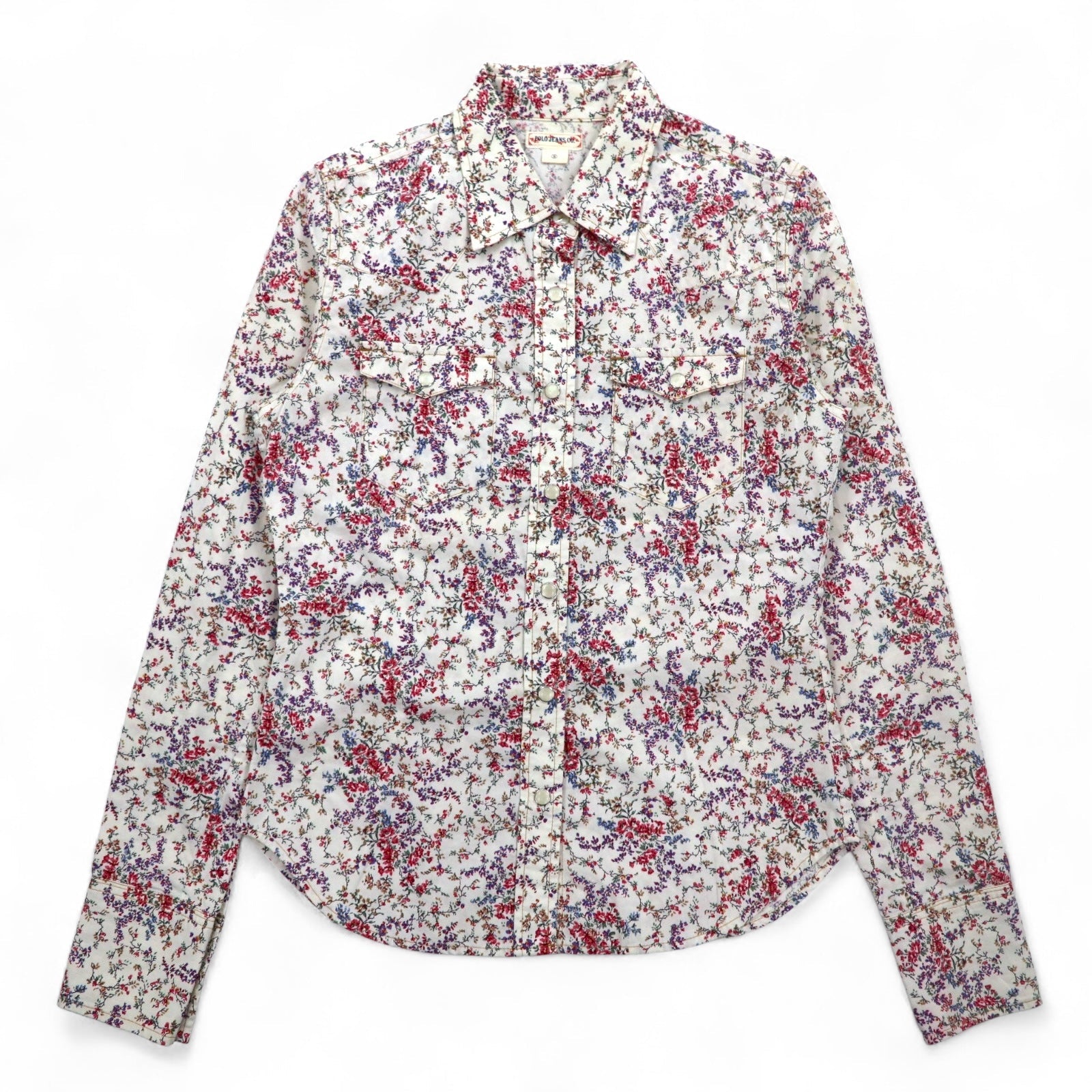 POLO JEANS CO. RALPH LAUREN Camicia western floreale S bianca con bottoni a pressione